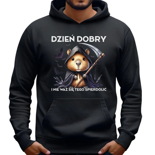 Bluza męska z kapturem na halloween - Kapibara Żniwiarz - Dzień dobry - bez cenzury HL20 - StoryCups.pl
