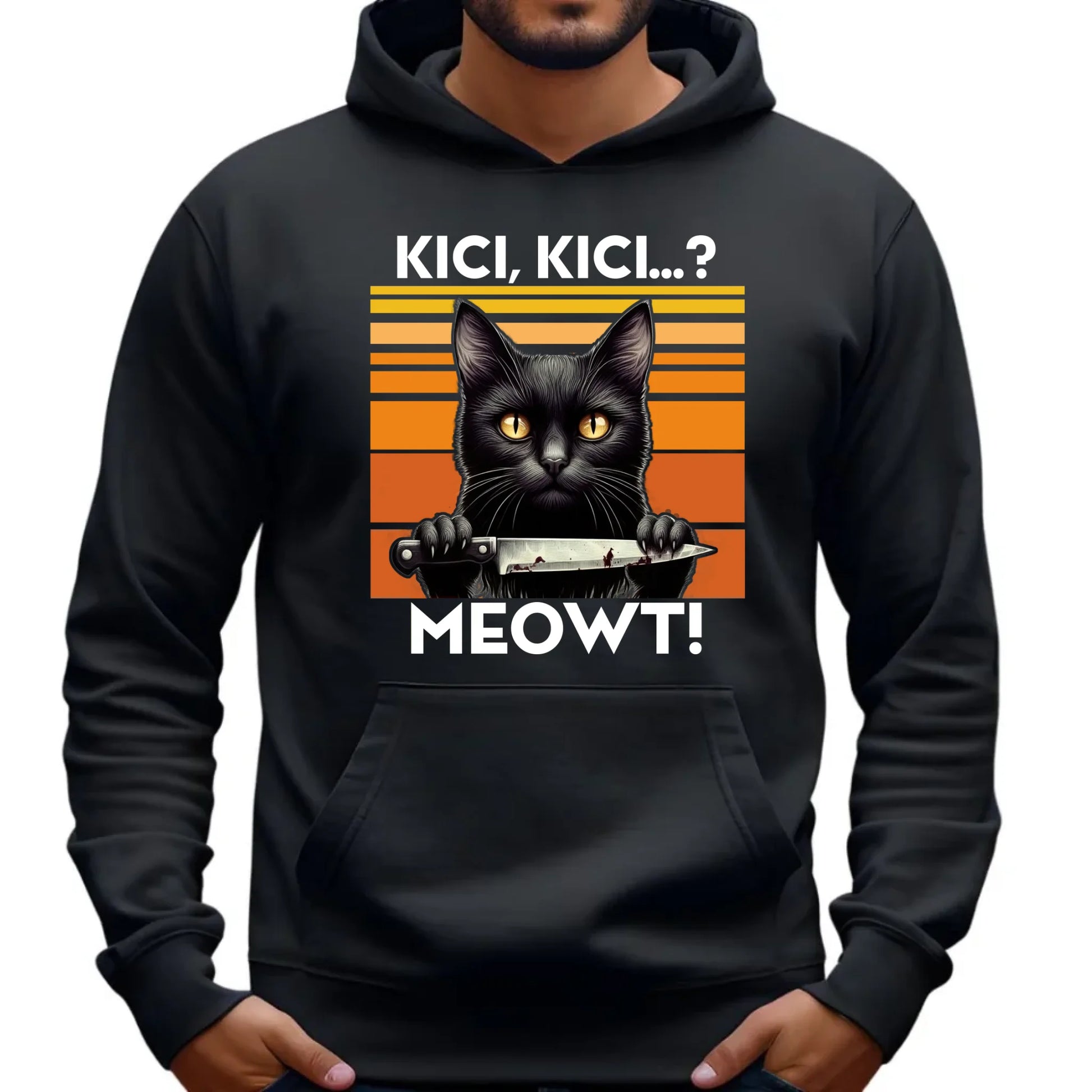 Bluza męska z kapturem - Kot z nożem - Kici, kici... MEOWT! HL17 - StoryCups.pl