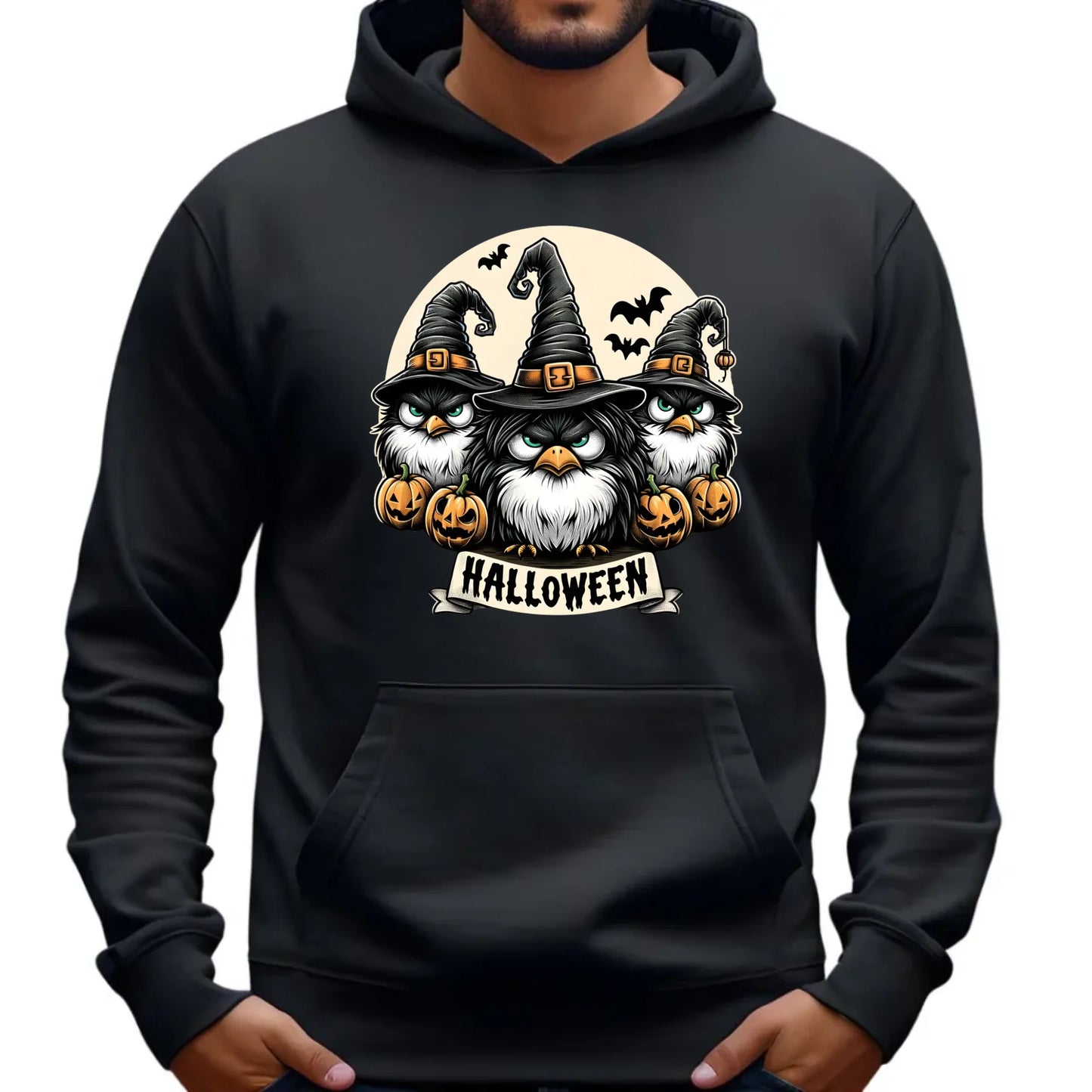 Bluza męska z kapturem na Halloween - Upiorne sowy wiedźmy HL15 - StoryCups.pl