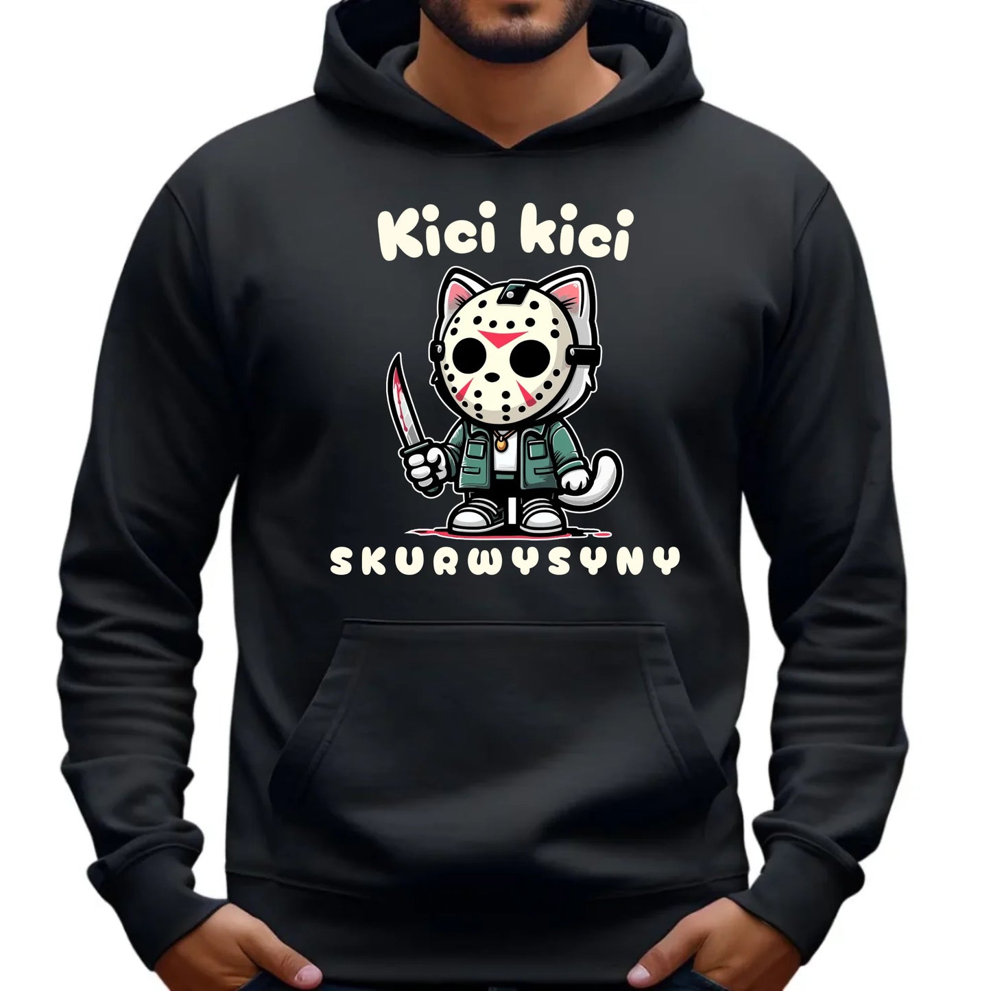 Bluza męska z kapturem na Halloween - Kici kici sk*rwysyny - bez cenzury HL28 - StoryCups.pl
