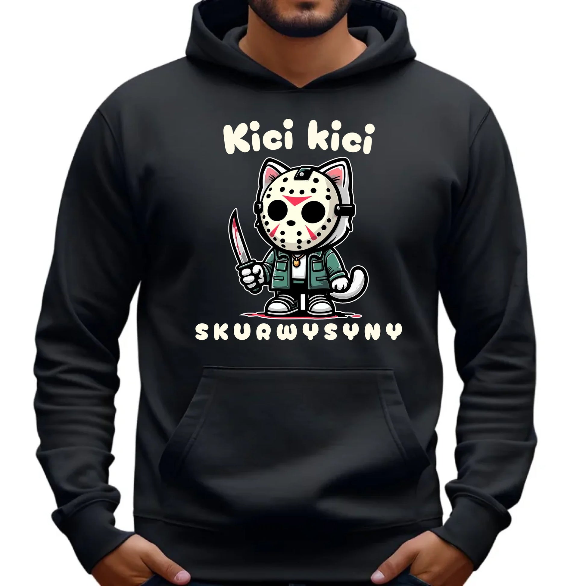 Bluza męska z kapturem na Halloween - Kici kici sk*rwysyny - bez cenzury HL28 - StoryCups.pl