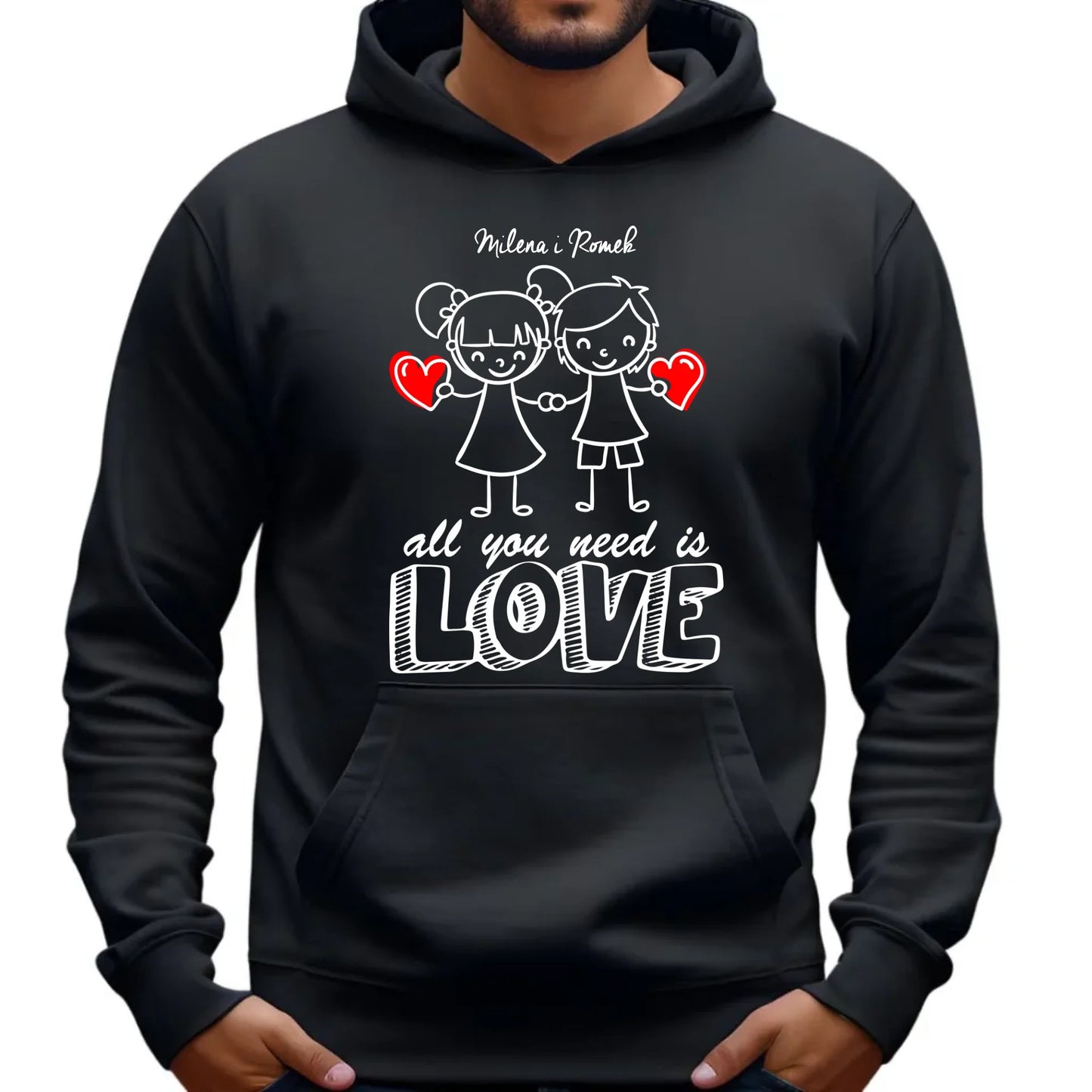 Bluza męska z kapturem dla par - prezent dla chłopaka - Love - personalizowana W13 - StoryCups.pl