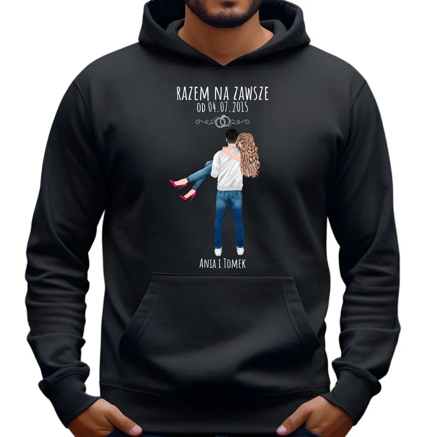 Bluza męska z kapturem dla par - personalizowany prezent na rocznicę - Razem na zawsze W14 - StoryCups.pl