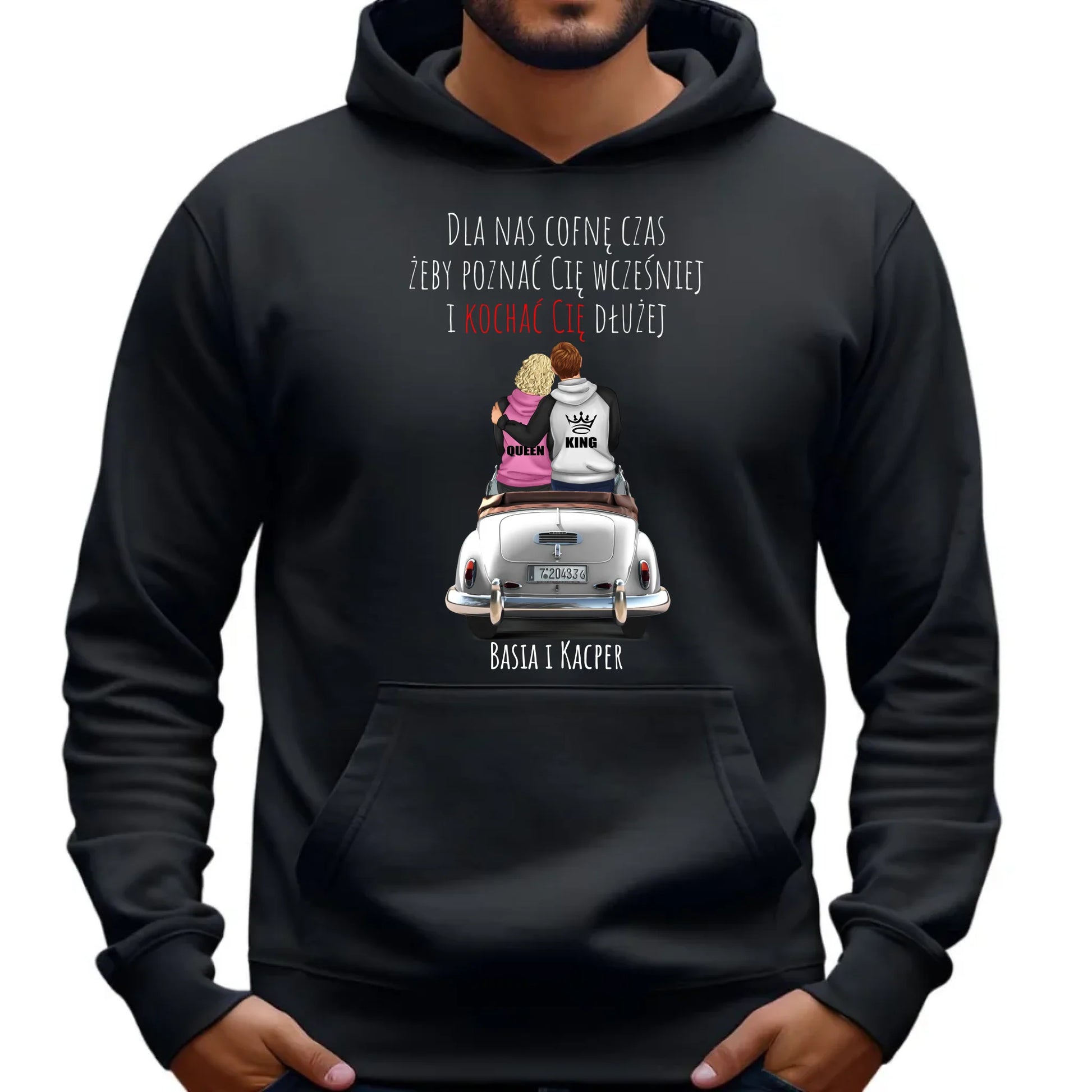 Bluza męska z kapturem dla par - prezent dla chłopaka - Cofnę czas - personalizowana W08 - StoryCups.pl