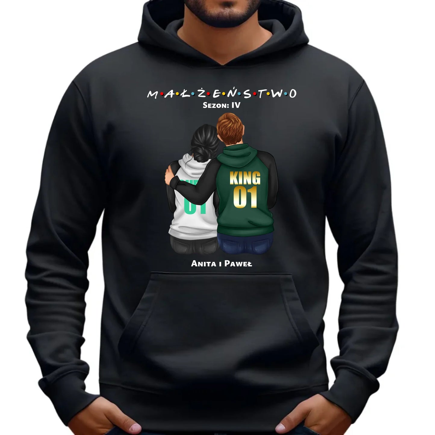 Bluza męska z kapturem dla par - personalizowany prezent dla męża na rocznicę ślubu – Małżeństwo W05 - StoryCups.pl