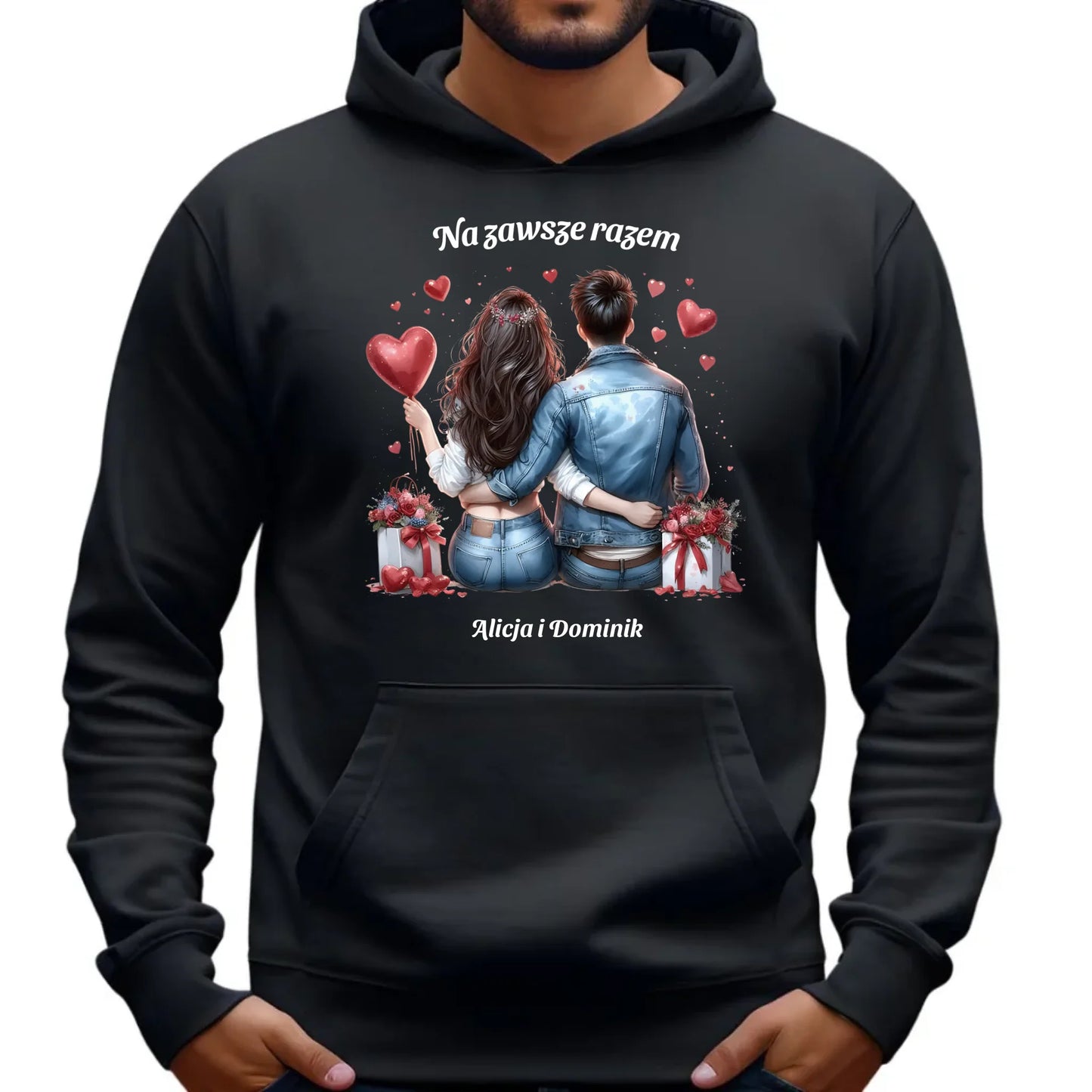 Bluza męska z kapturem dla par - prezent dla chłopaka - Na zawsze razem - personalizowana W07 - StoryCups.pl