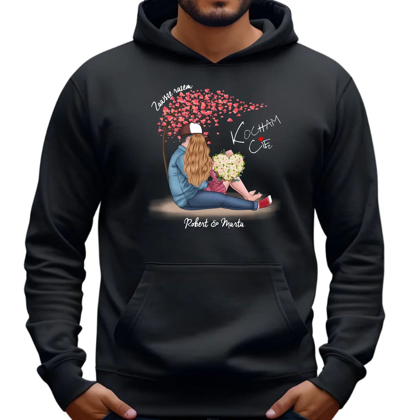 Bluza męska z kapturem dla par - prezent dla chłopaka narzeczonego męża - Zawsze razem - personalizowana W04 - StoryCups.pl