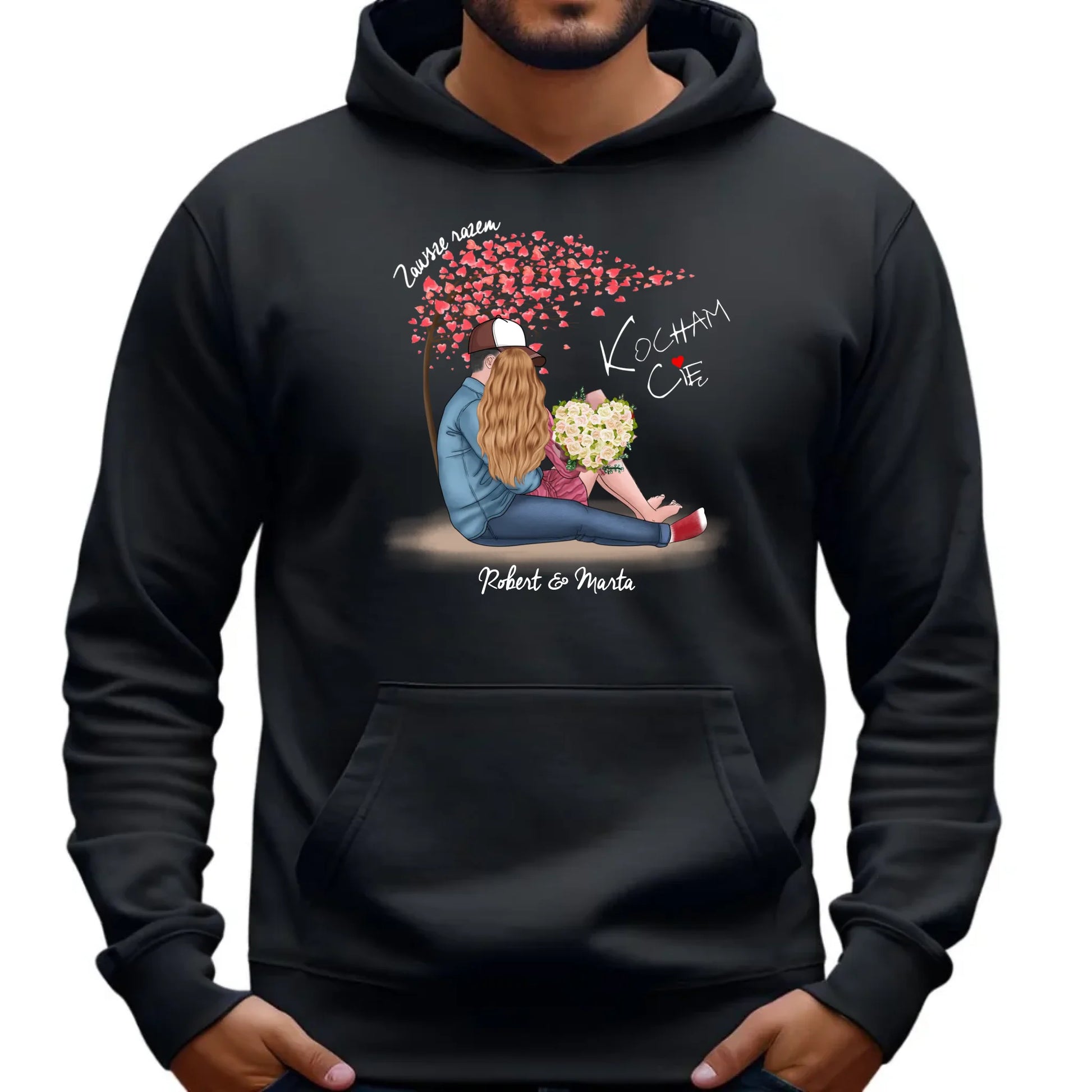 Bluza męska z kapturem dla par - prezent dla chłopaka narzeczonego męża - Zawsze razem - personalizowana W04 - StoryCups.pl