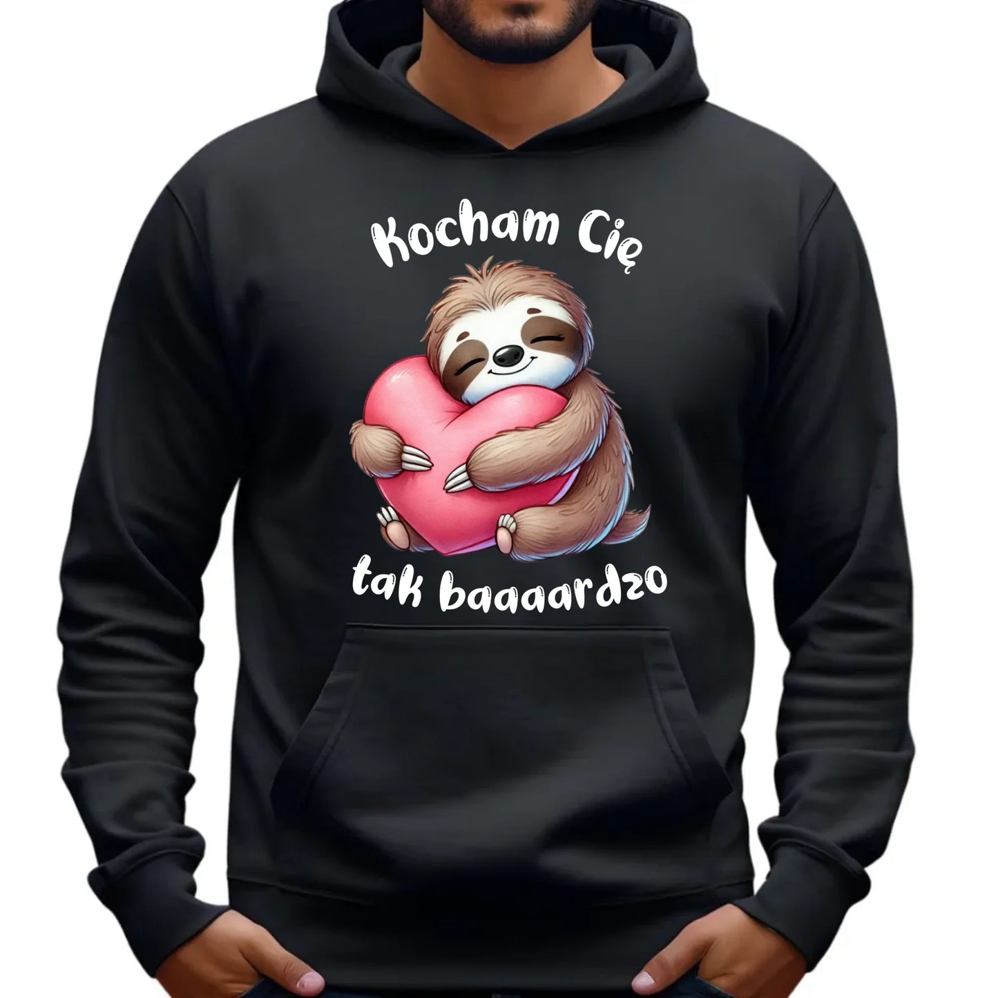 Bluza męska z kapturem - Leniwiec Kocham Cię tak baaaardzo W16 - StoryCups.pl