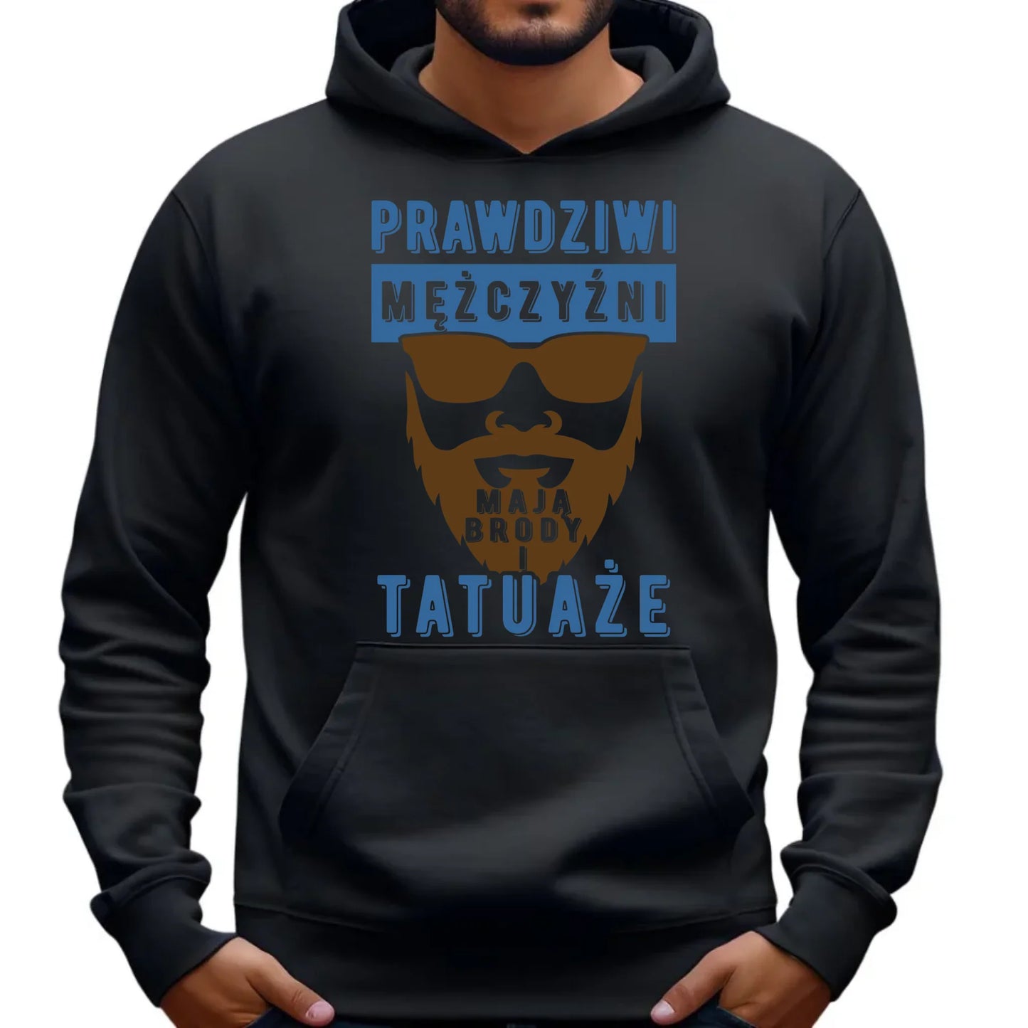 Bluza męska z kapturem - Prezent dla faceta - Prawdziwi mężczyźni mają brody i tatuaże DCH22 - StoryCups.pl