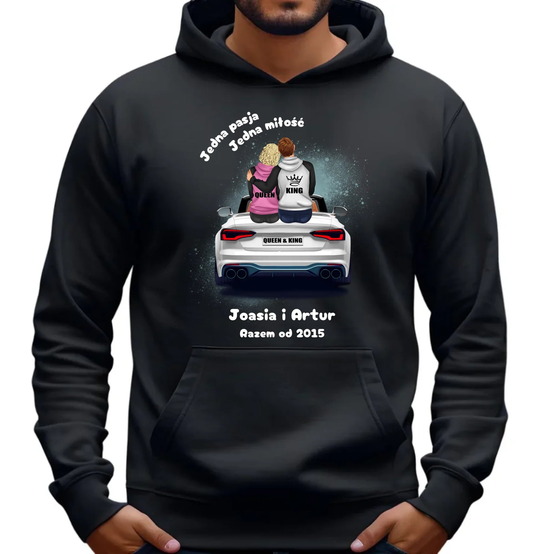 Bluza męska z kapturem dla par - personalizowany prezent dla chłopaka - Jedna miłość W06 - StoryCups.pl