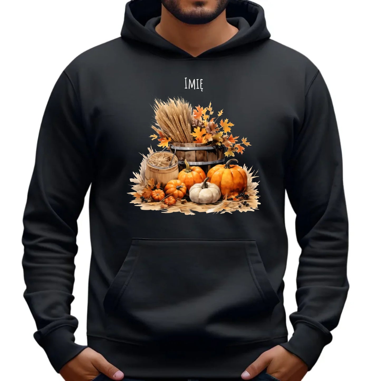 Bluza męska z kapturem na jesień - Harvest vibes - personalizowana JS09 - StoryCups.pl