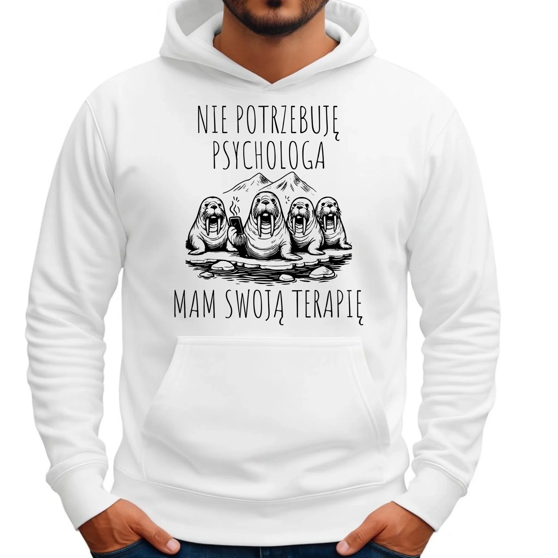 Bluza męska z kapturem - prezent dla morsa - Nie potrzebuję psychologa HM14 - StoryCups.pl