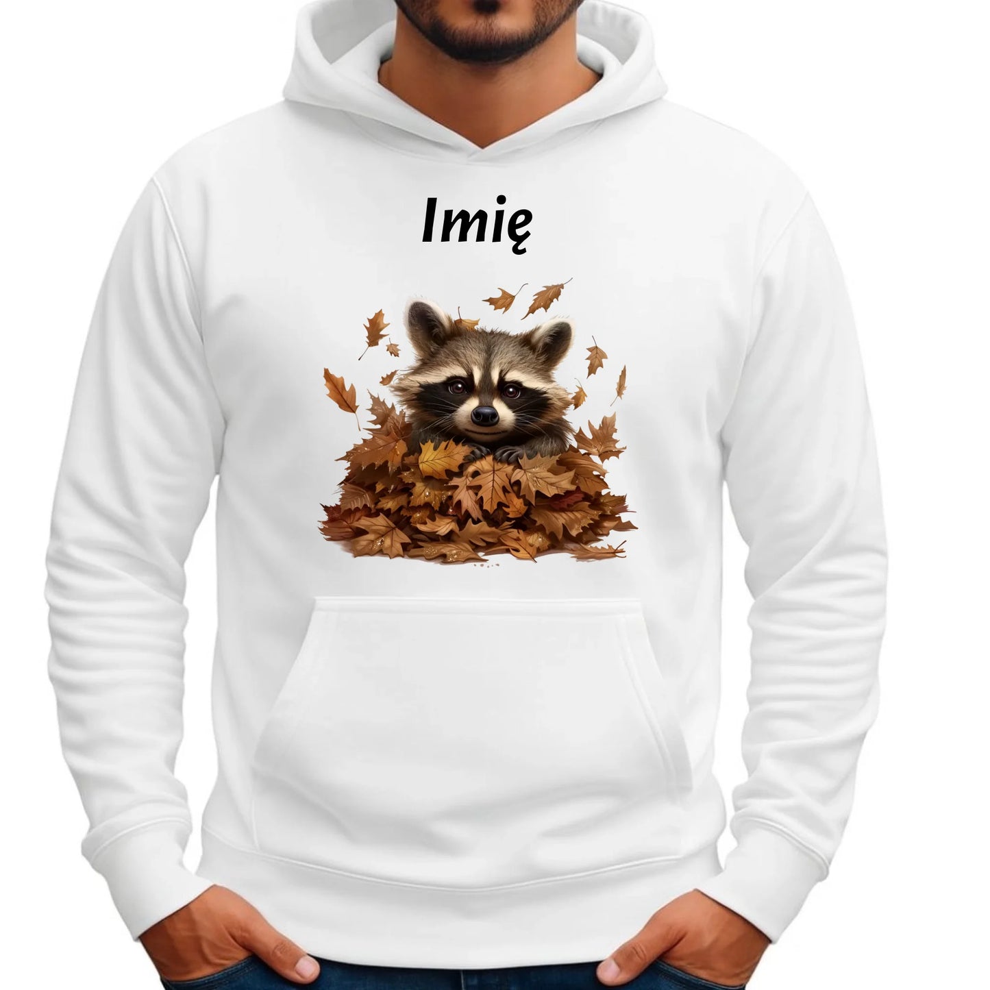 Bluza męska z kapturem jesienna - Szop w liściach - personalizowana JS24