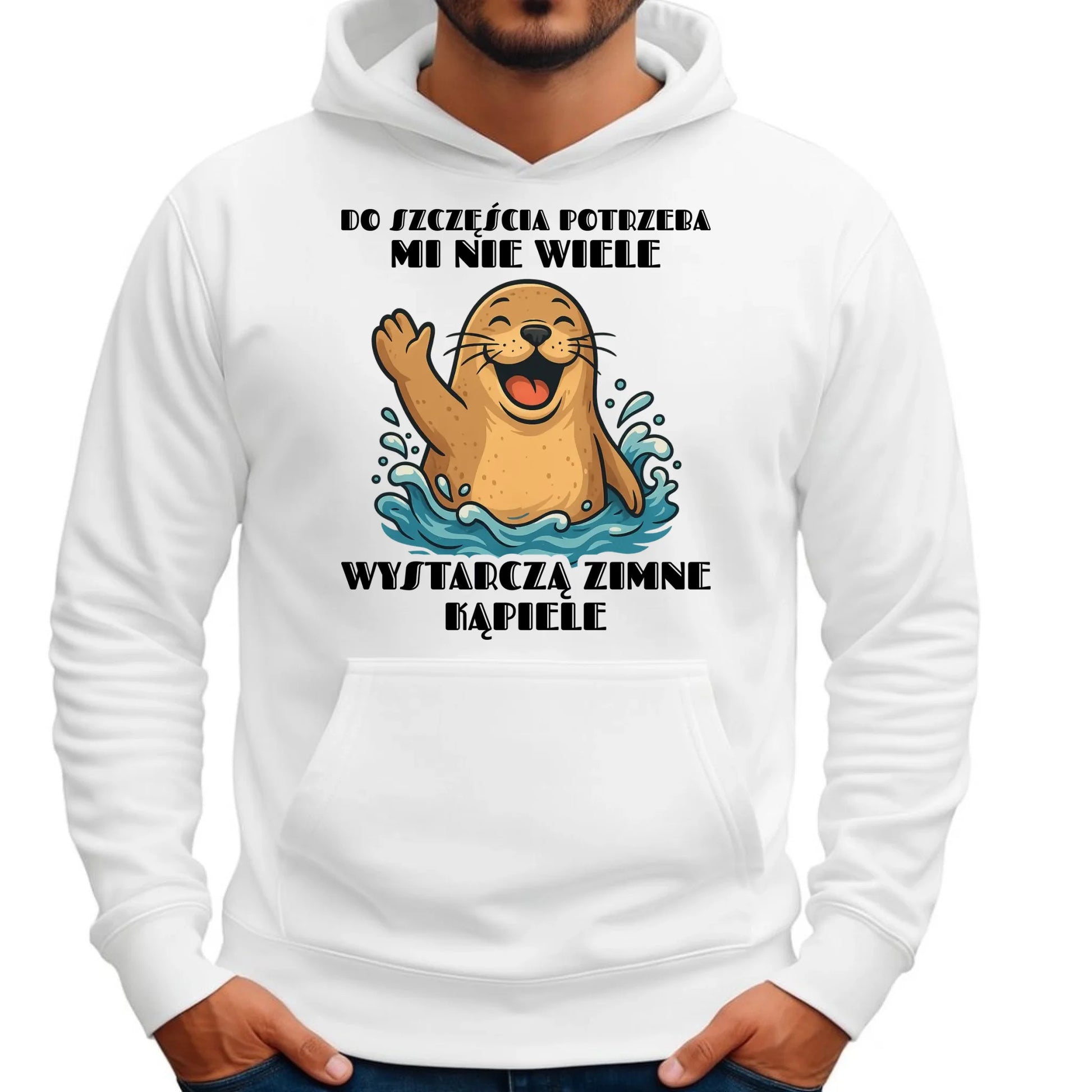 Bluza męska z kapturem - prezent dla morsa - Do szczęścia potrzeba mi nie wiele HM06 - StoryCups.pl