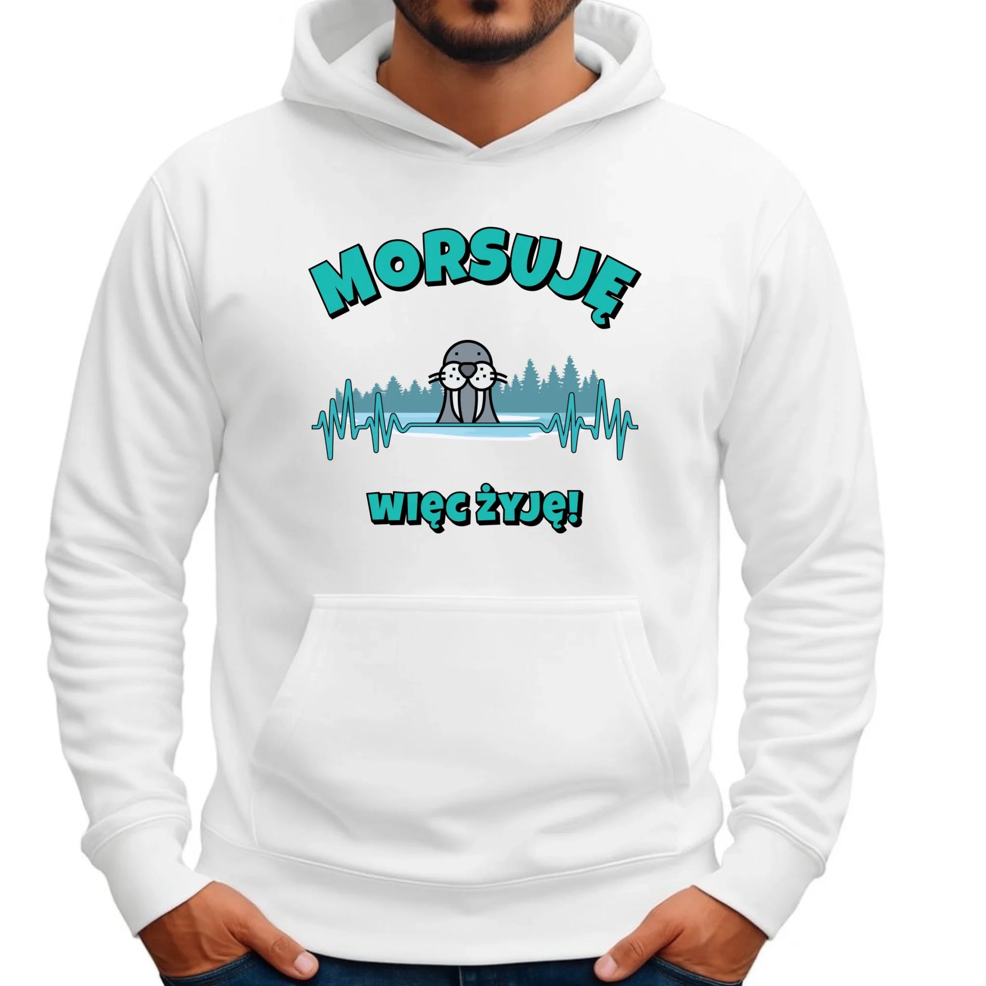 Bluza męska z kapturem - prezent dla morsa - Morsuję więc żyję - Mors HM02 - StoryCups.pl