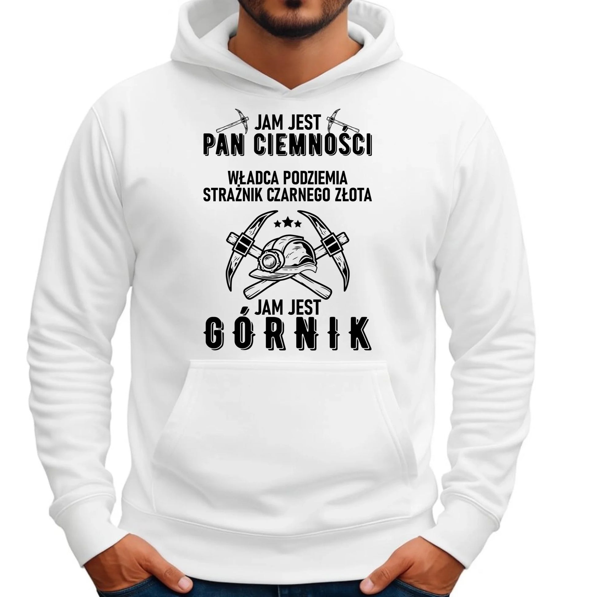 Bluza męska z kapturem - prezent dla górnika - Pan ciemności jam jest górnik G04 - StoryCups.pl