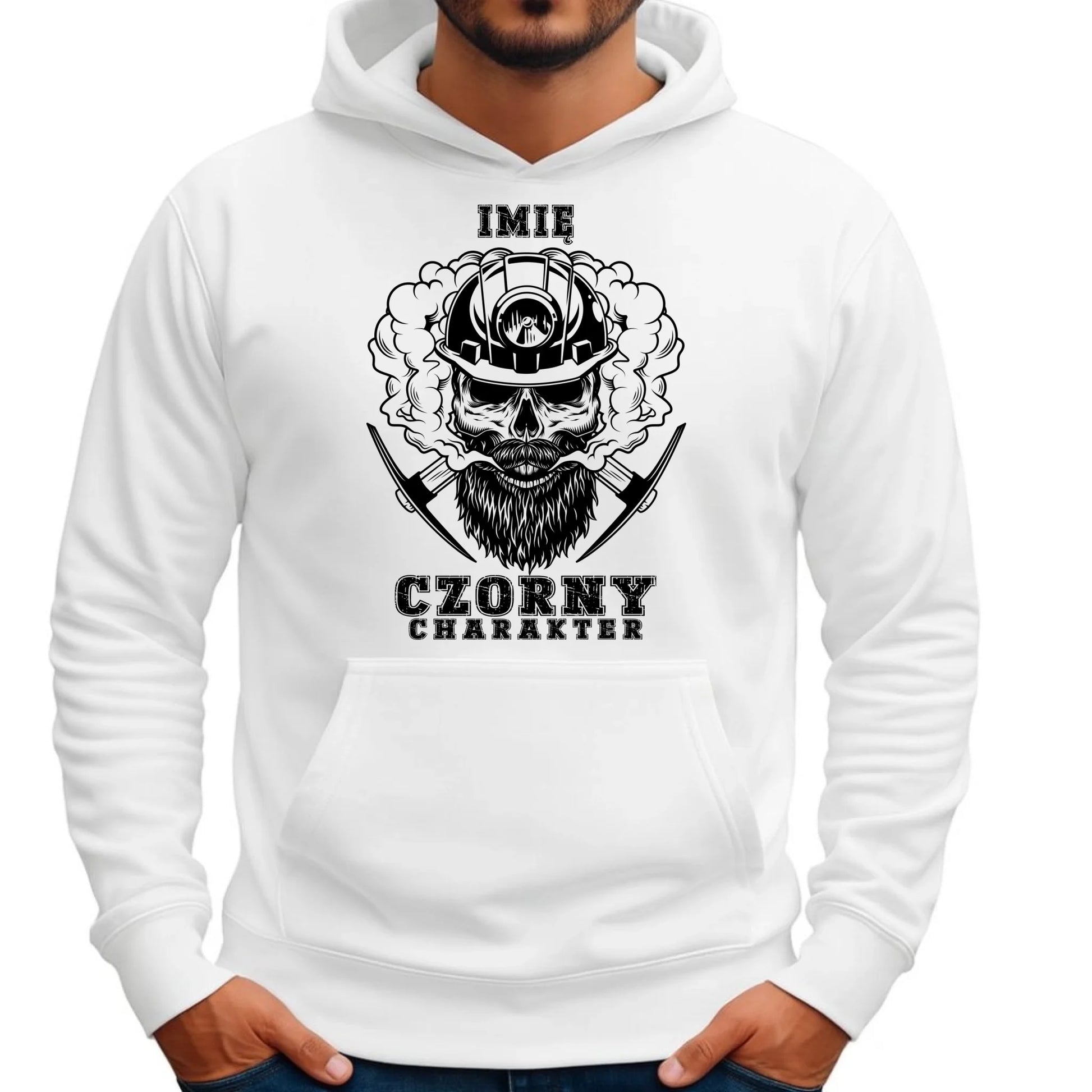 Bluza męska z kapturem - prezent dla górnika - Czorny charakter - personalizowana G06 - StoryCups.pl