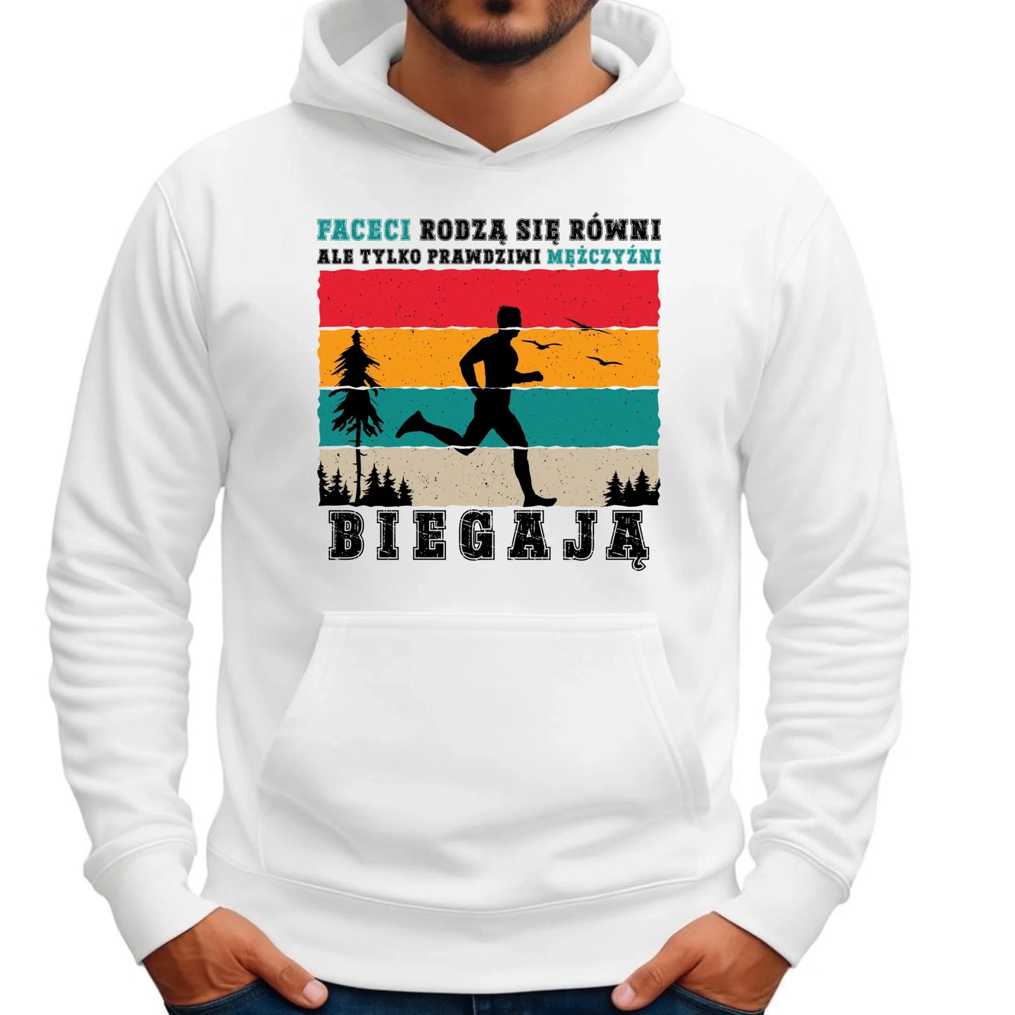 Bluza męska z kapturem dla biegacza - Prawdziwi mężczyźni biegają HB02 - StoryCups.pl