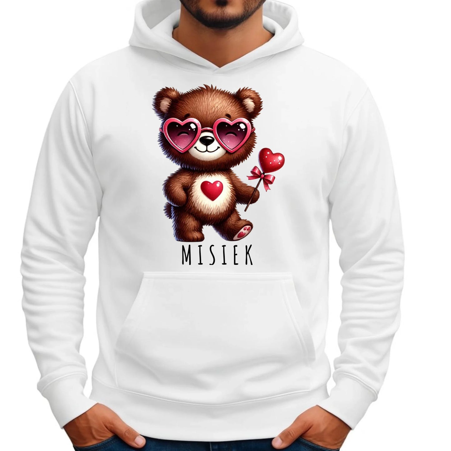Bluza męska z kapturem - Misiek z sercem W34 - StoryCups.pl