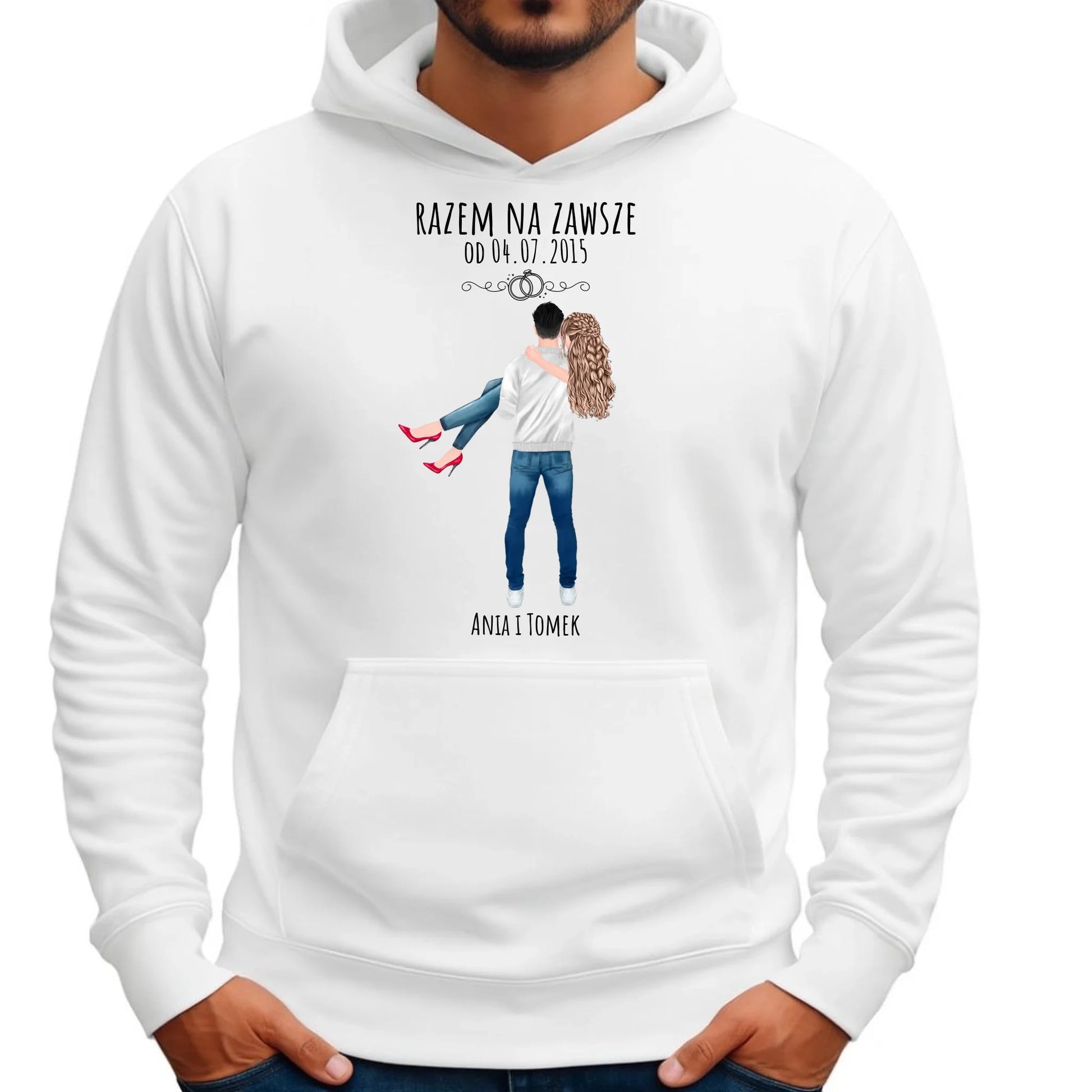 Bluza męska z kapturem dla par - personalizowany prezent na rocznicę - Razem na zawsze W14 - StoryCups.pl