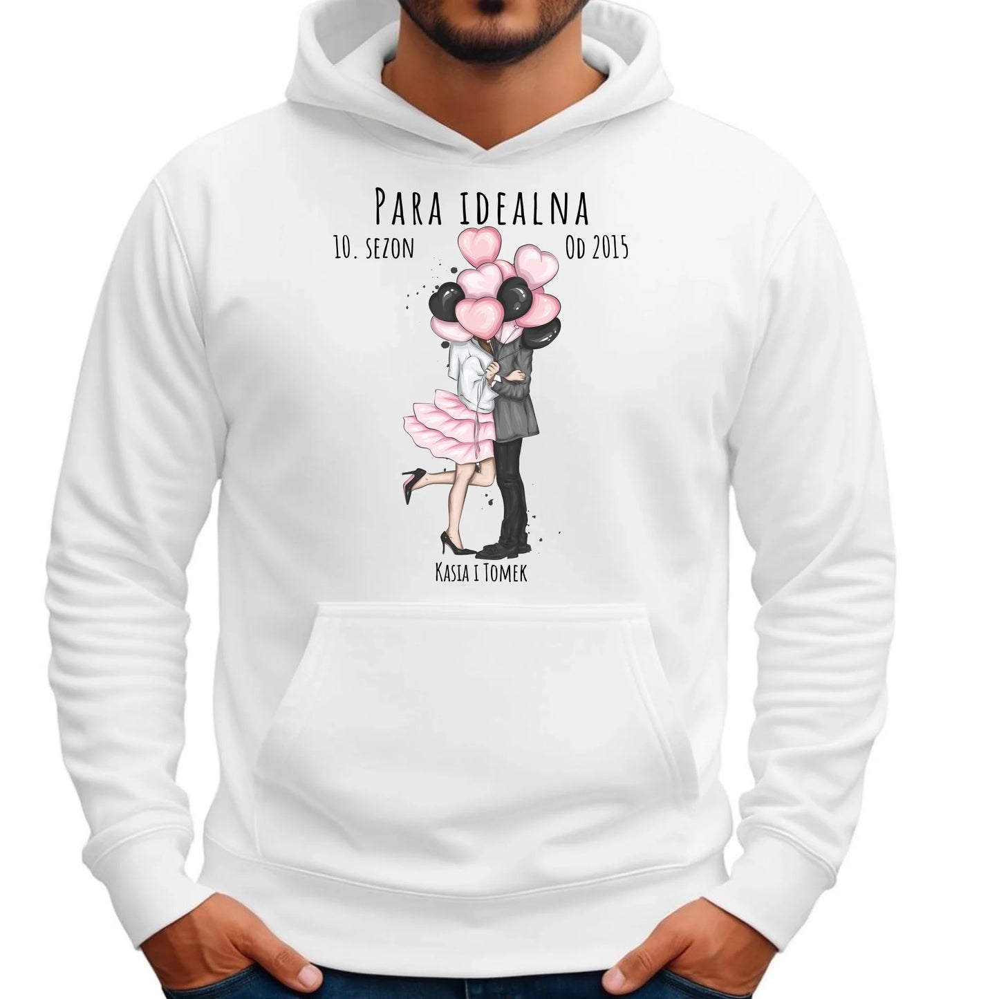 Bluza męska z kapturem dla par - prezent na rocznicę - Para idealna - personalizowana W11 - StoryCups.pl