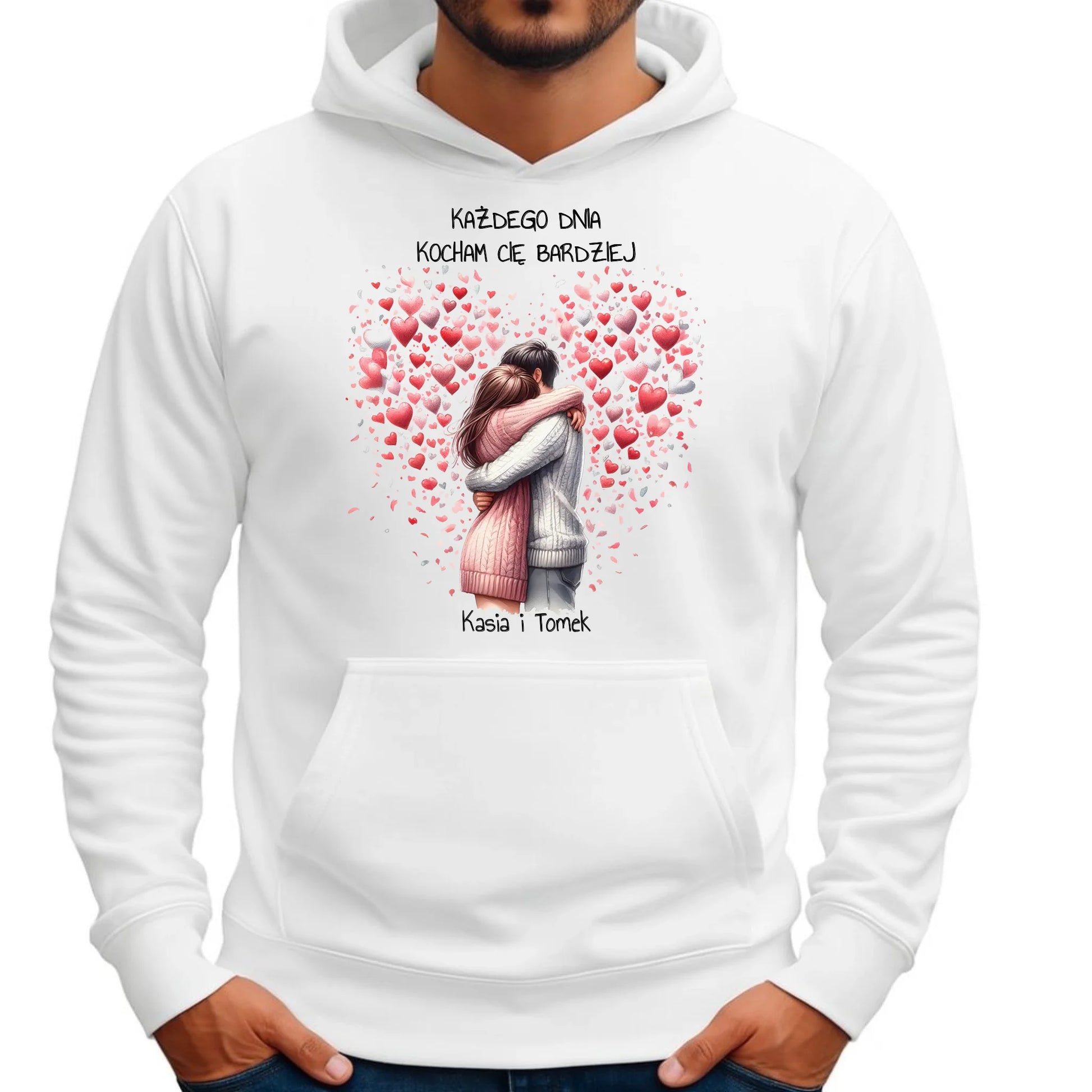 Bluza męska z kapturem dla par - prezent dla chłopaka - Kocham Cię - personalizowana W09 - StoryCups.pl