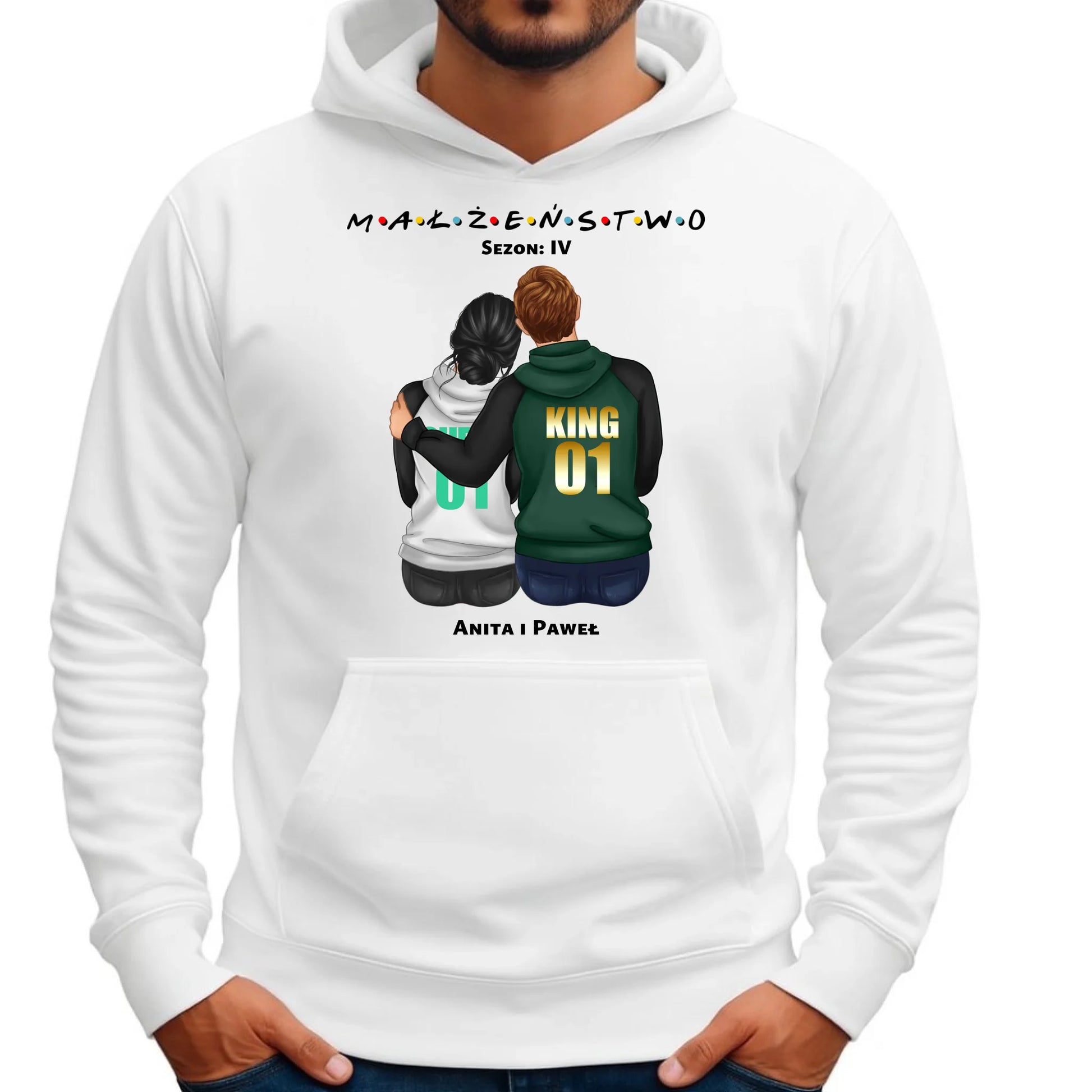 Bluza męska z kapturem dla par - personalizowany prezent dla męża na rocznicę ślubu – Małżeństwo W05 - StoryCups.pl