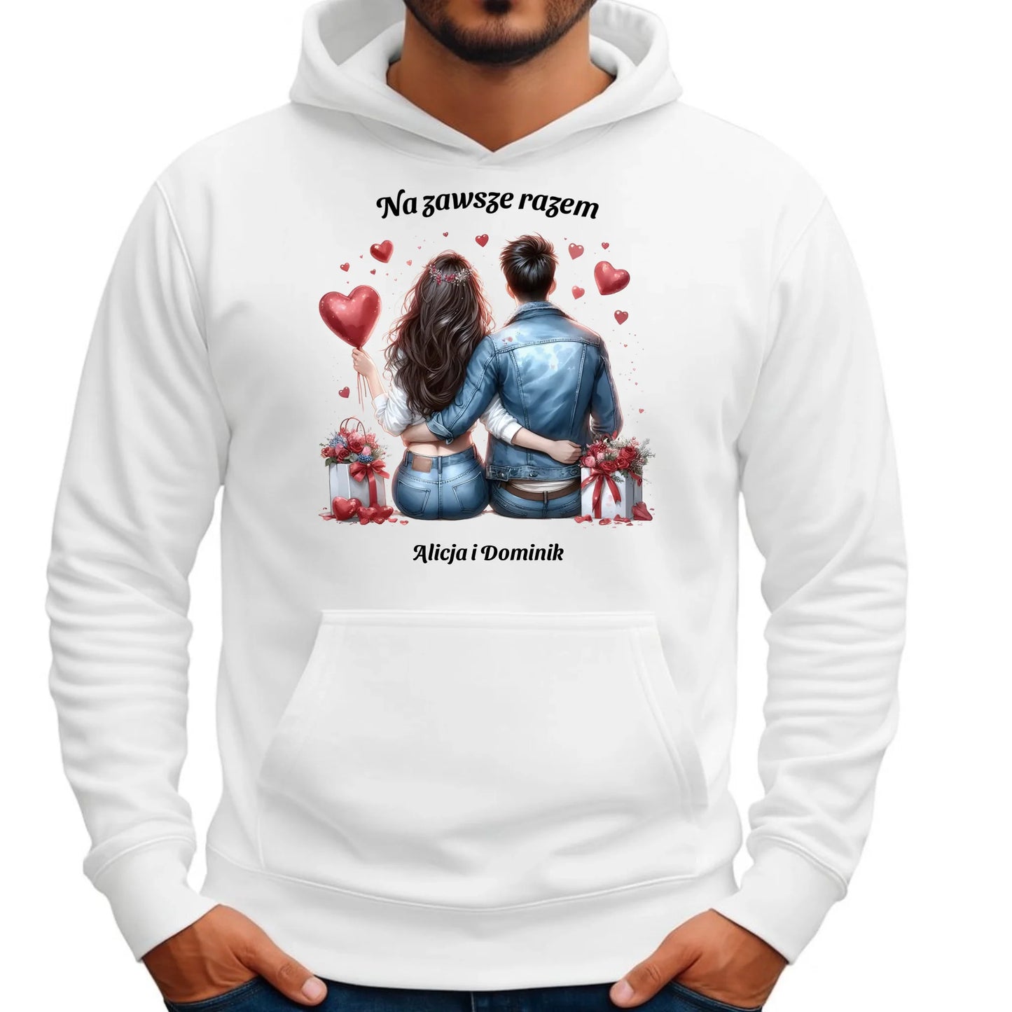 Bluza męska z kapturem dla par - prezent dla chłopaka - Na zawsze razem - personalizowana W07 - StoryCups.pl