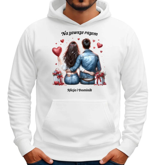 Bluza męska z kapturem dla par - prezent dla chłopaka - Na zawsze razem - personalizowana W07 - StoryCups.pl