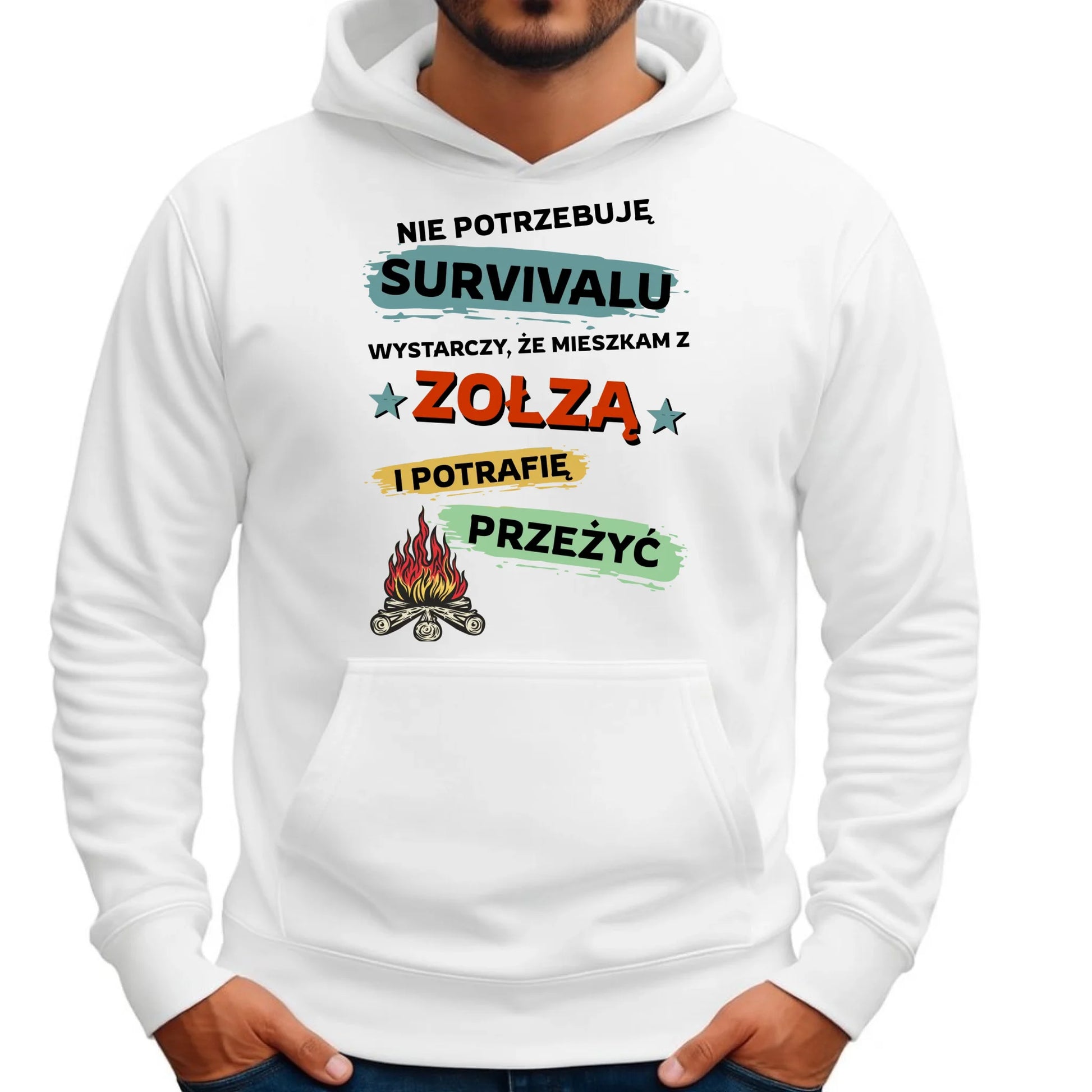 Bluza męska z kapturem – Prezent dla chłopaka męża - Nie potrzebuję survivalu, mieszkam z zołzą DCH25 - StoryCups.pl