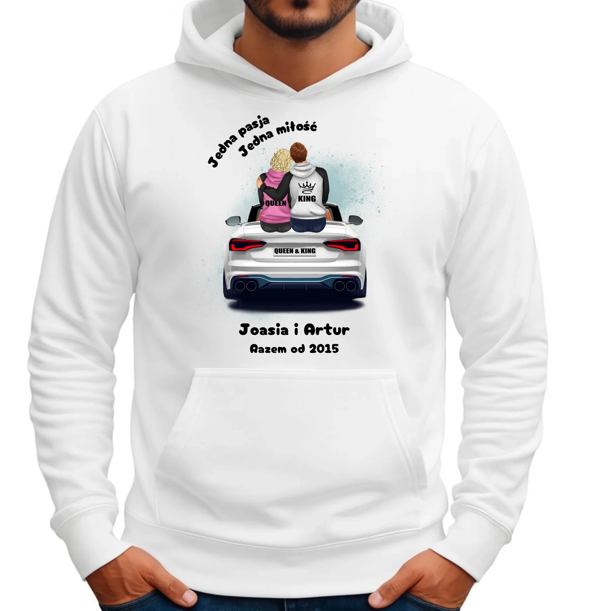 Bluza męska z kapturem dla par - personalizowany prezent dla chłopaka - Jedna miłość W06 - StoryCups.pl