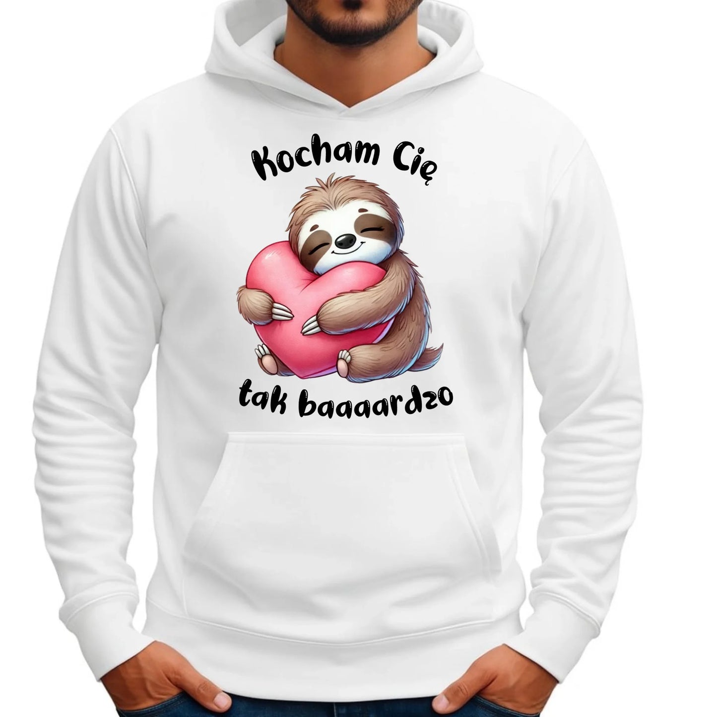 Bluza męska z kapturem - Leniwiec Kocham Cię tak baaaardzo W16 - StoryCups.pl