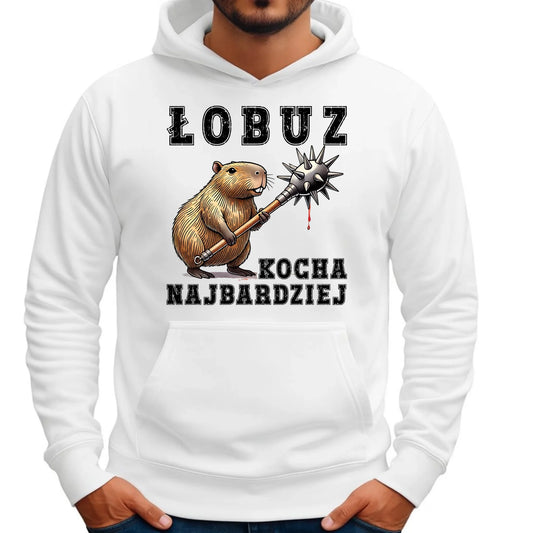 Bluza męska z kapturem - prezent dla chłopaka - Łobuz kapibara z maczugą DCH17 - StoryCups.pl
