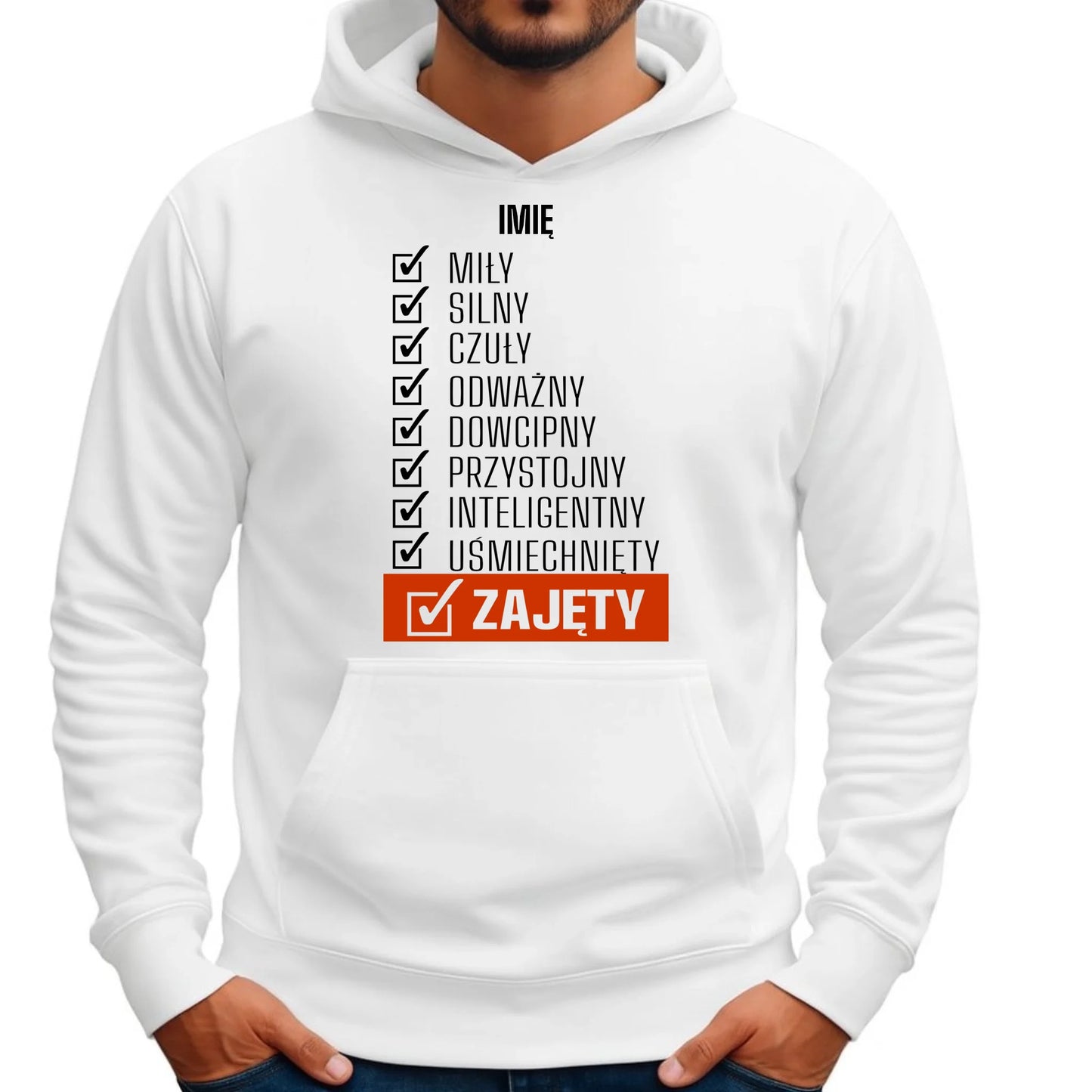 Bluza męska z kapturem - Zajęty prezent dla chłopaka męża narzeczonego - personalizowana DCH05 - StoryCups.pl