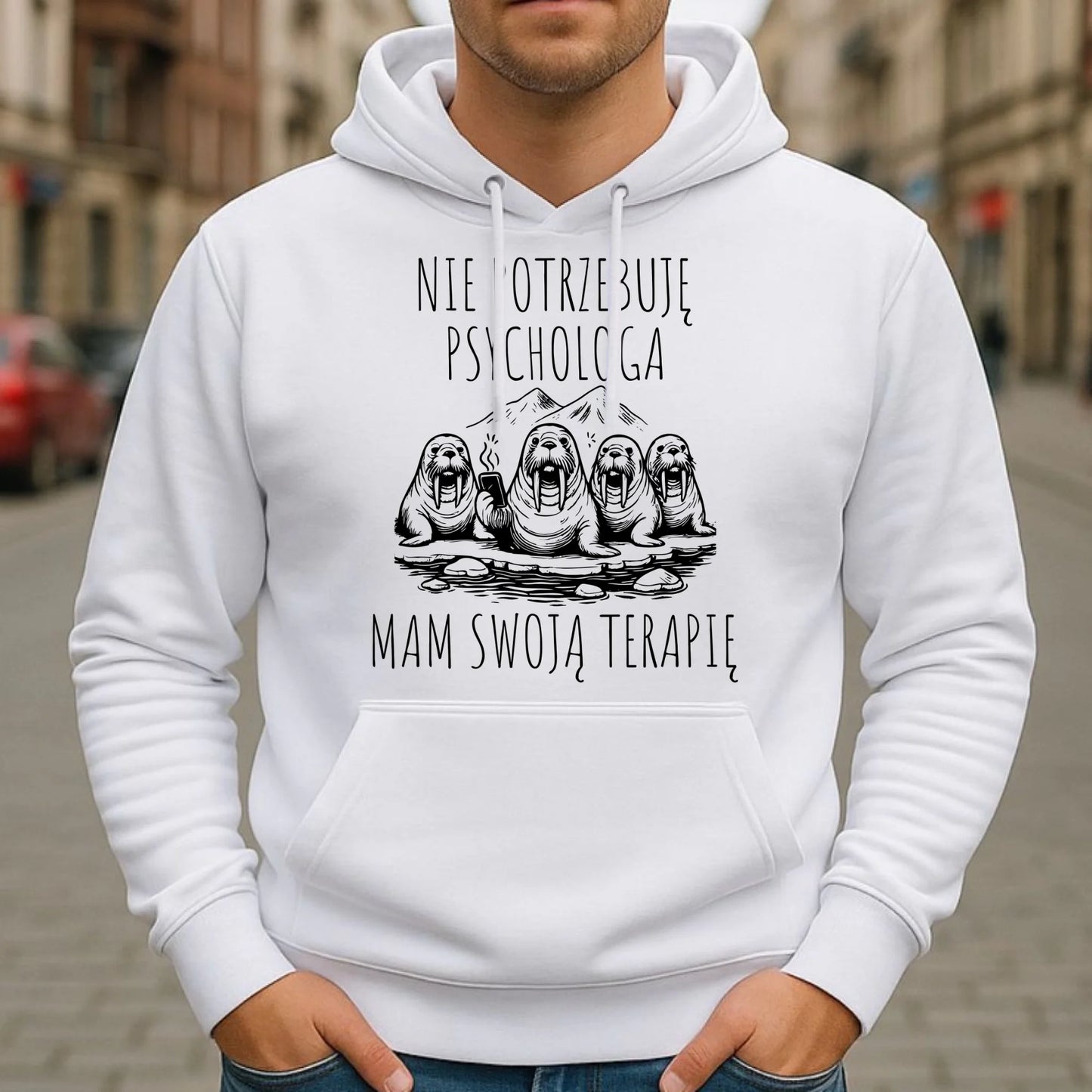 Bluza męska z kapturem - prezent dla morsa - Nie potrzebuję psychologa HM14 - StoryCups.pl