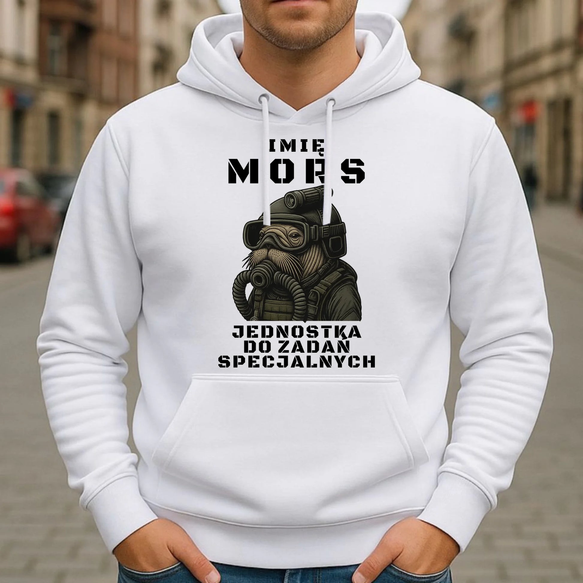 Bluza męska z kapturem - prezent dla morsa - Mors do zadań specjalnych - personalizowana HM07 - StoryCups.pl