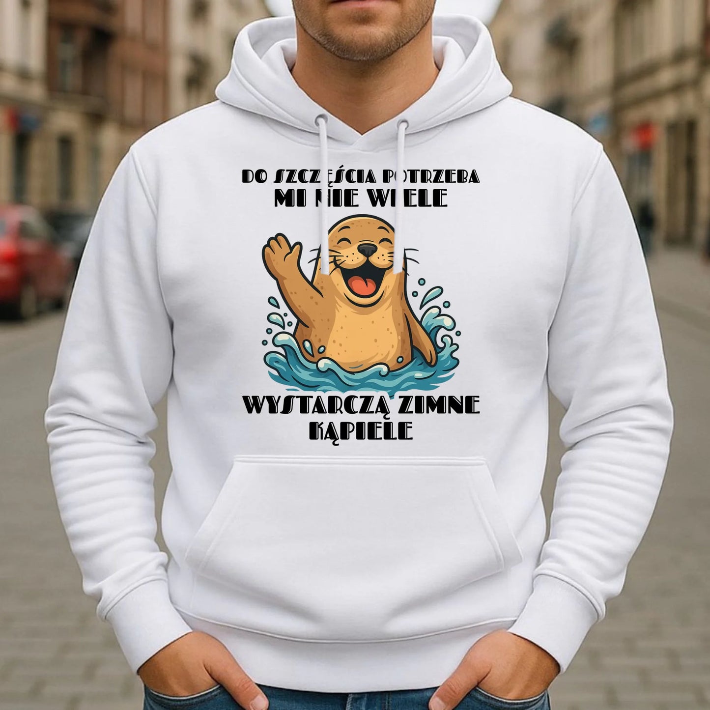 Bluza męska z kapturem - prezent dla morsa - Do szczęścia potrzeba mi nie wiele HM06 - StoryCups.pl