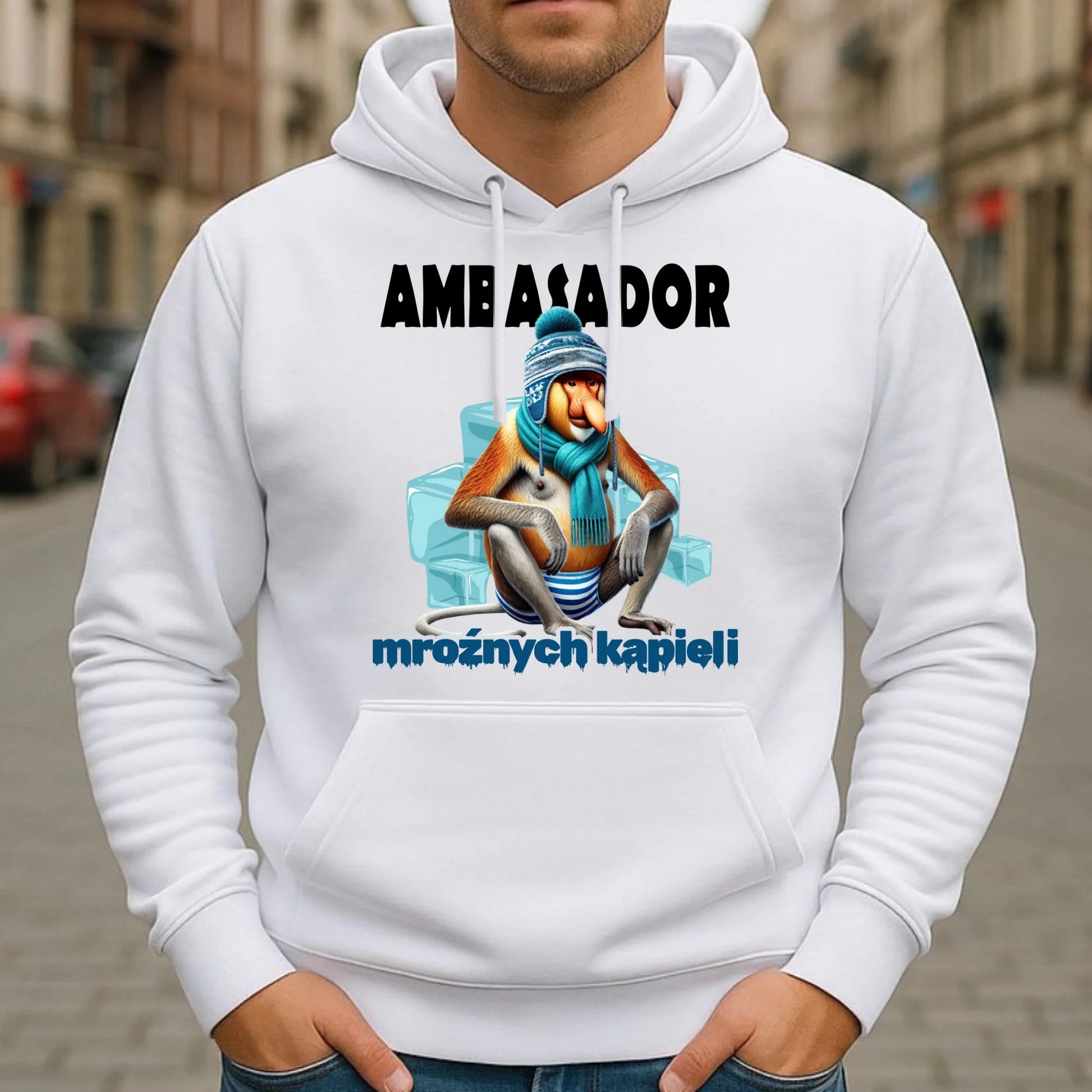 Bluza męska z kapturem - prezent dla morsa - Janusz Nosacz Mors - Ambasador mroźnych kąpieli HM03 - StoryCups.pl