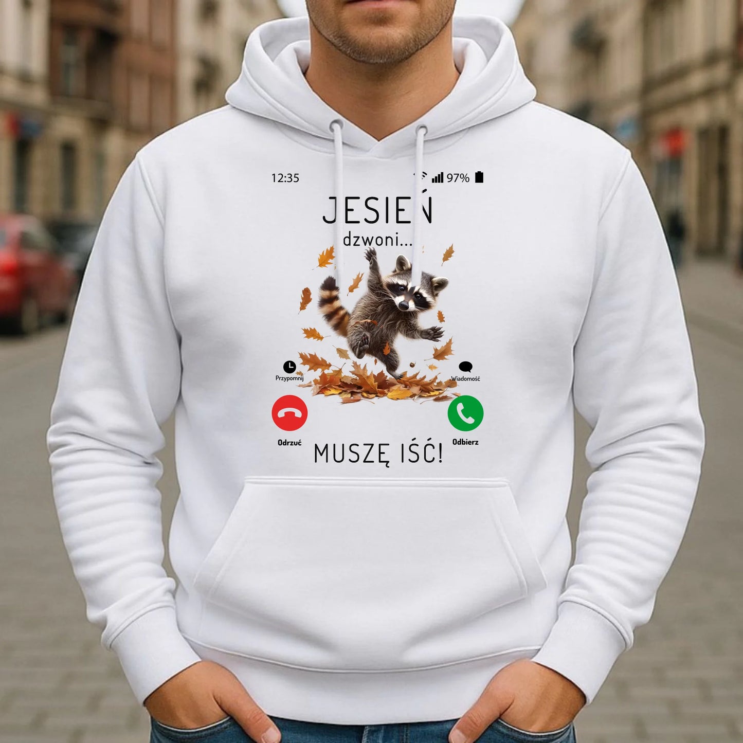 Bluza męska z kapturem jesienna - Jesień dzwoni muszę iść JS18 - StoryCups.pl