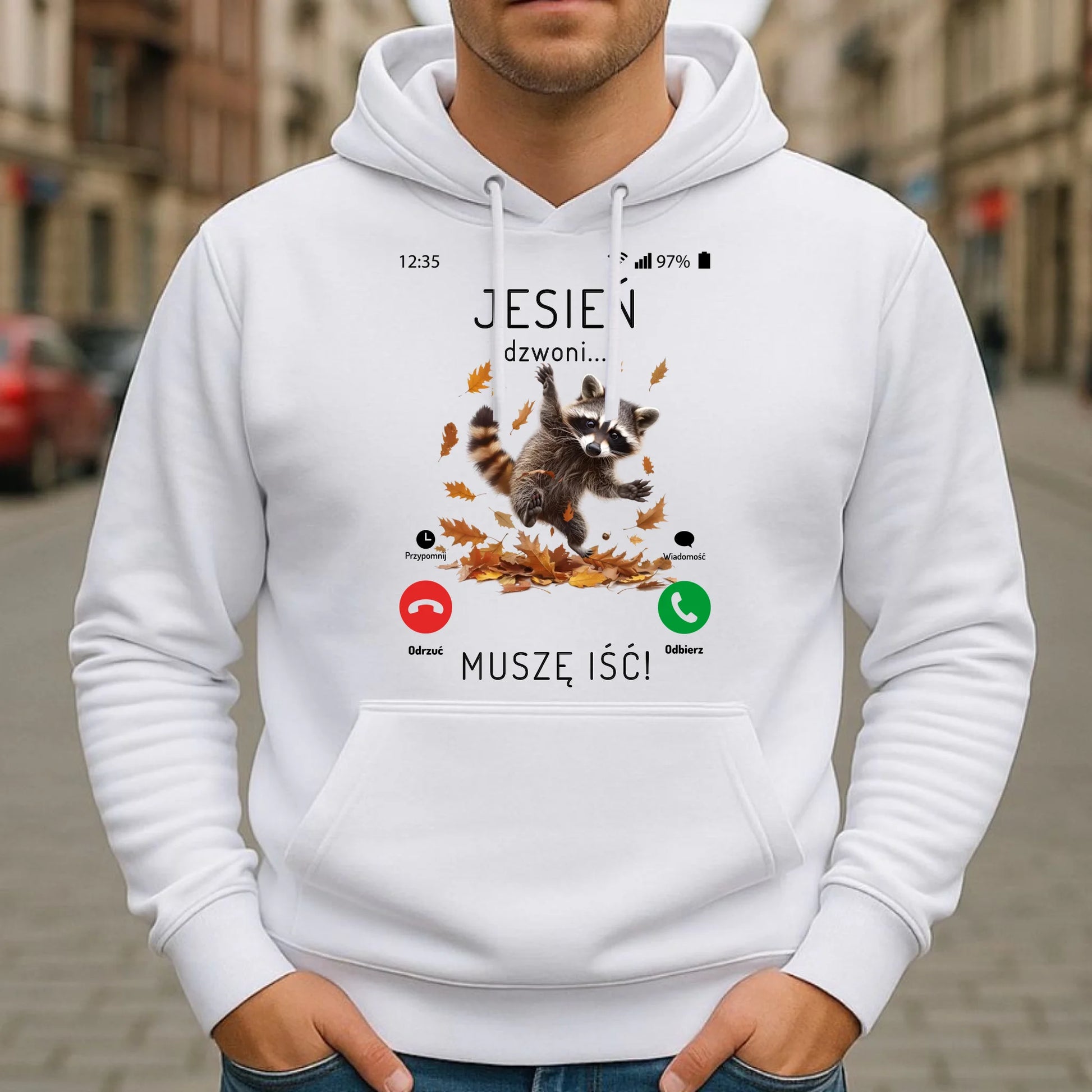 Bluza męska z kapturem jesienna - Jesień dzwoni muszę iść JS18 - StoryCups.pl