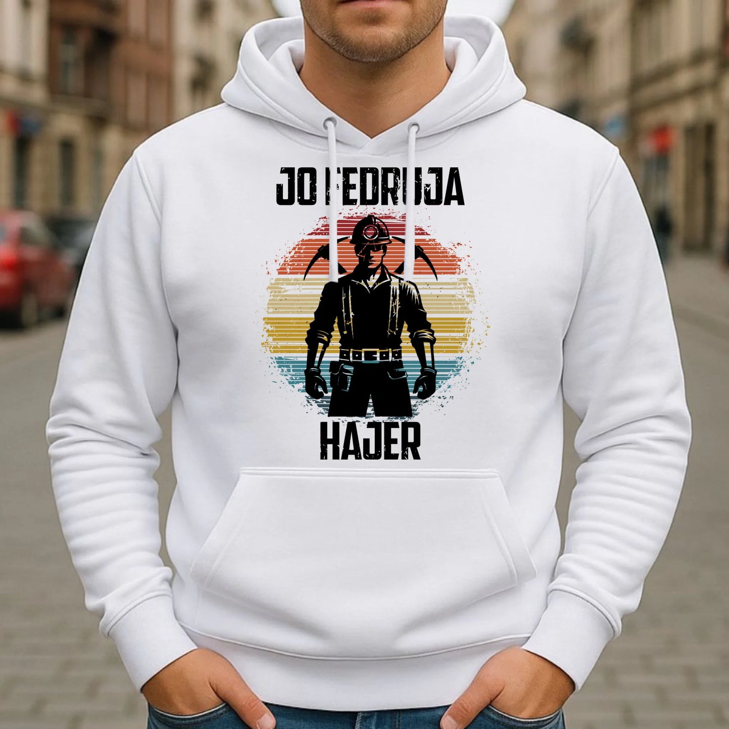 Bluza męska z kapturem - prezent dla górnika - Jo fedruja Hajer G26 - StoryCups.pl