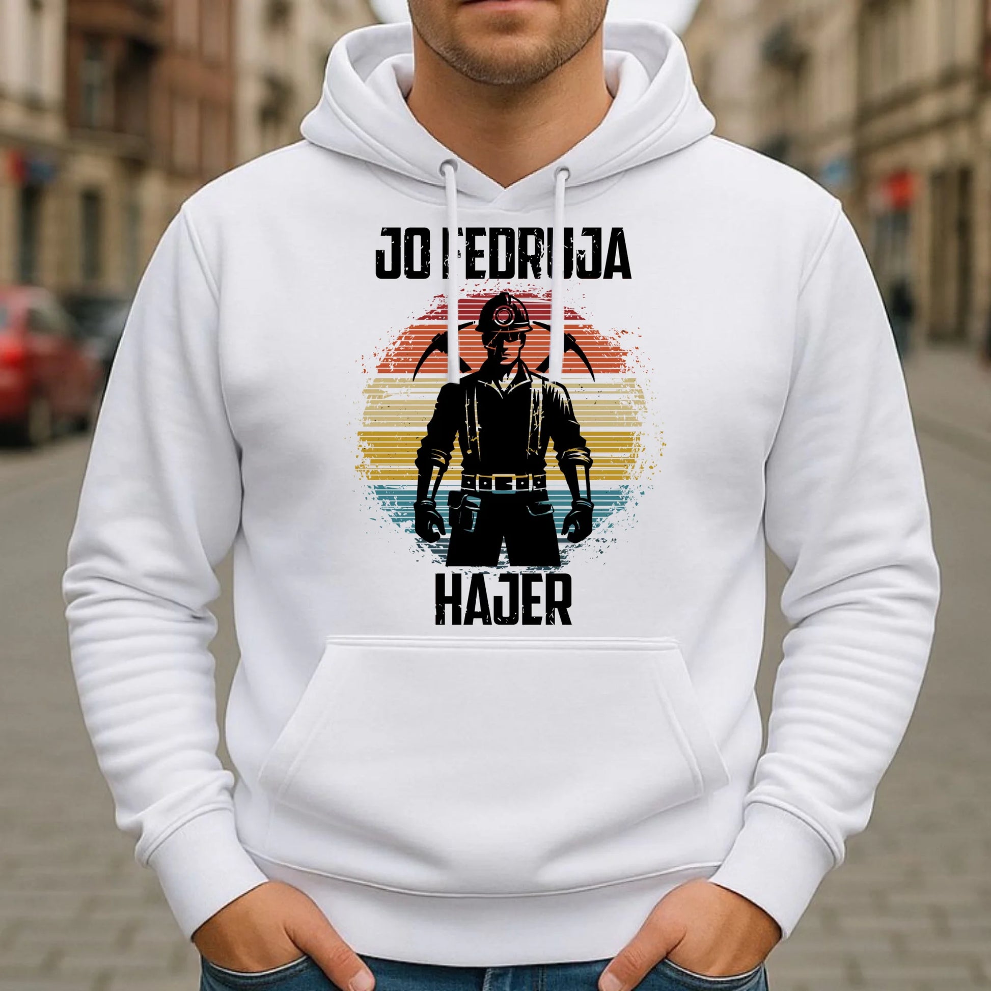 Bluza męska z kapturem - prezent dla górnika - Jo fedruja Hajer G26 - StoryCups.pl