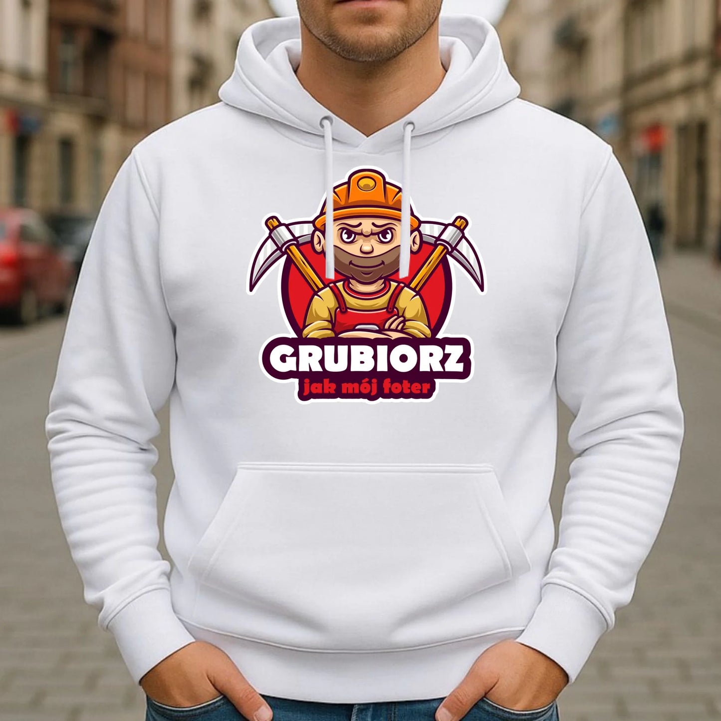 Bluza męska z kapturem - prezent dla górnika - Grubiorz jak mój foter G13 - StoryCups.pl