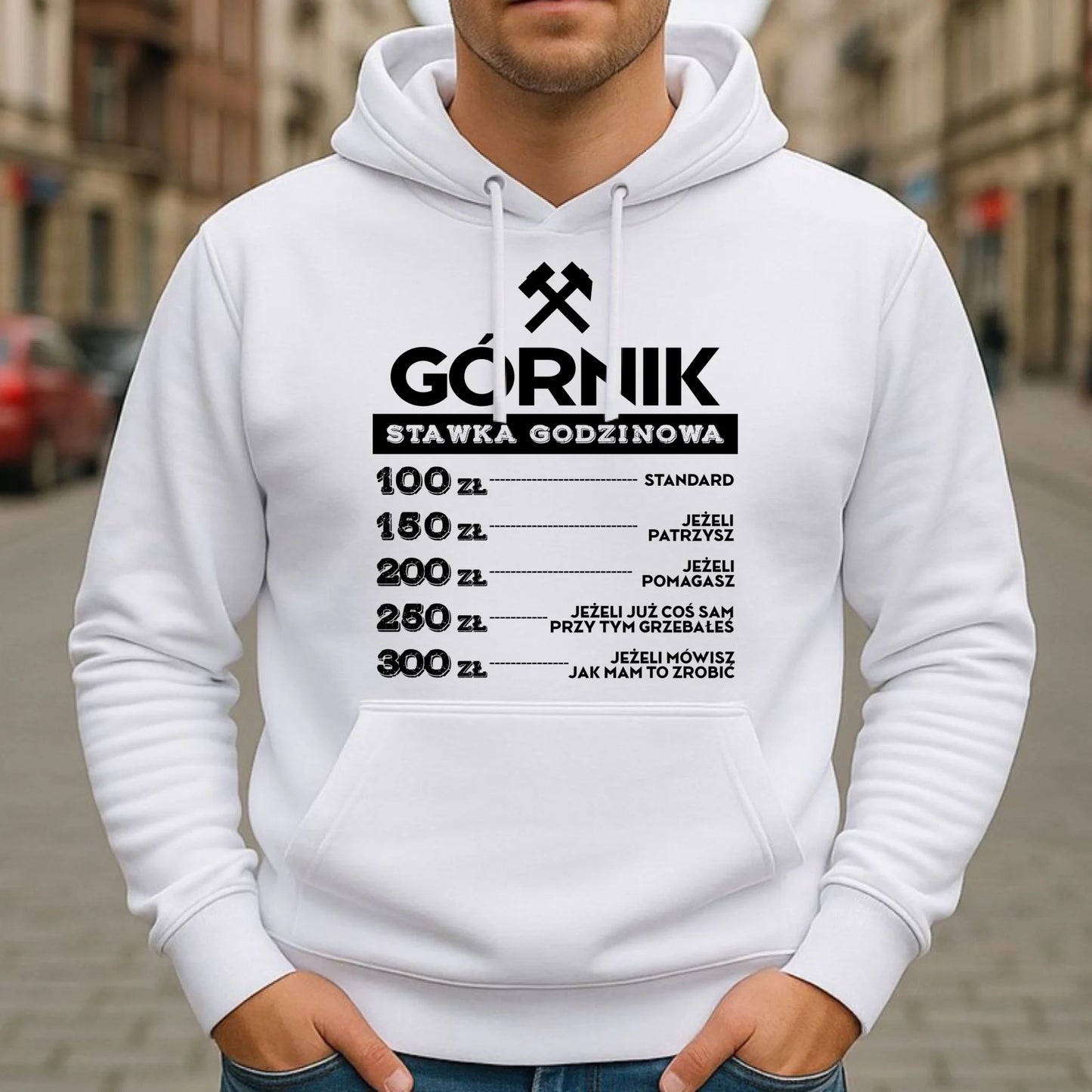 Bluza męska z kapturem - prezent dla górnika - Górnik stawka godzinowa G14 - StoryCups.pl