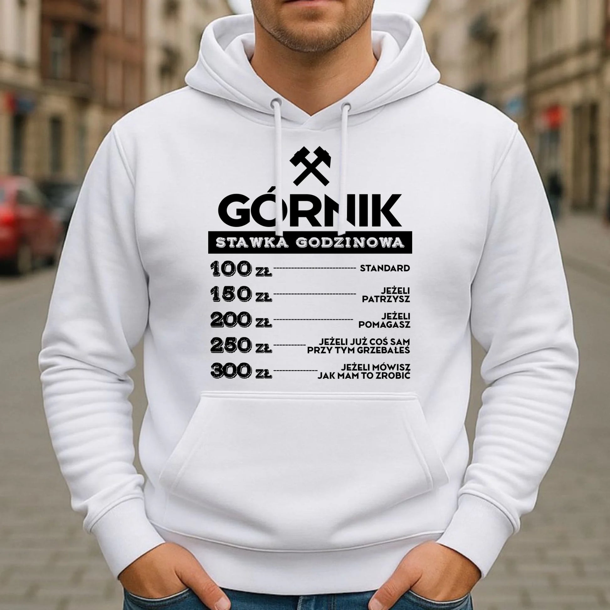 Bluza męska z kapturem - prezent dla górnika - Górnik stawka godzinowa G14 - StoryCups.pl