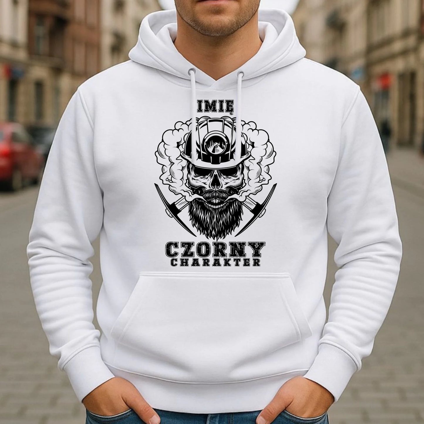 Bluza męska z kapturem - prezent dla górnika - Czorny charakter - personalizowana G06 - StoryCups.pl