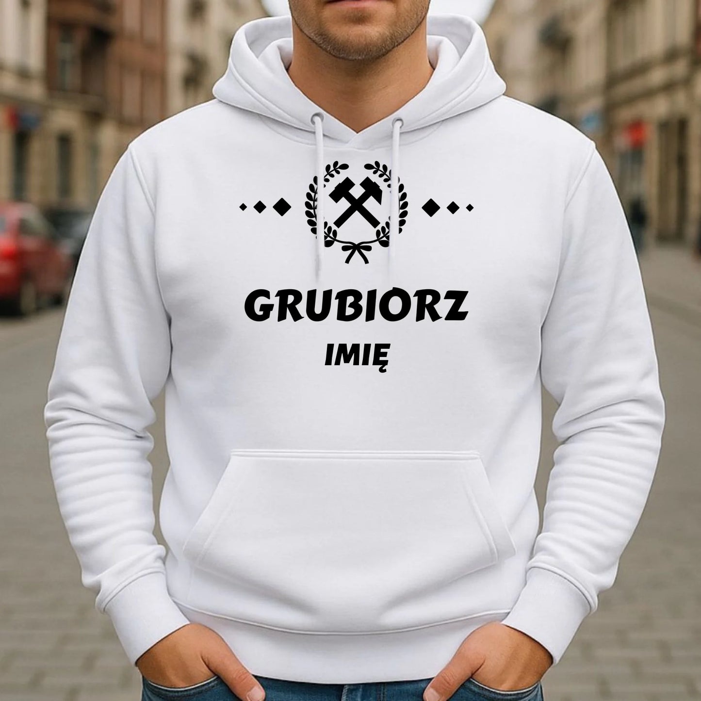 Bluza męska z kapturem - prezent dla górnika - Grubiorz - personalizowana G03 - StoryCups.pl