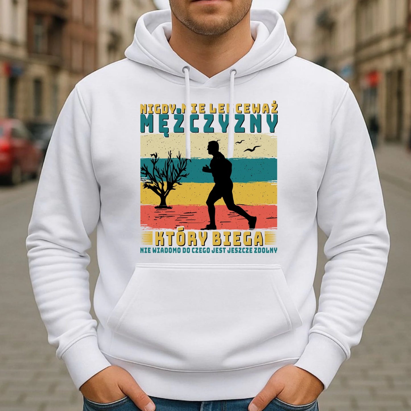 Bluza męska z kapturem dla biegacza - Nigdy nie lekceważ HB03 - StoryCups.pl