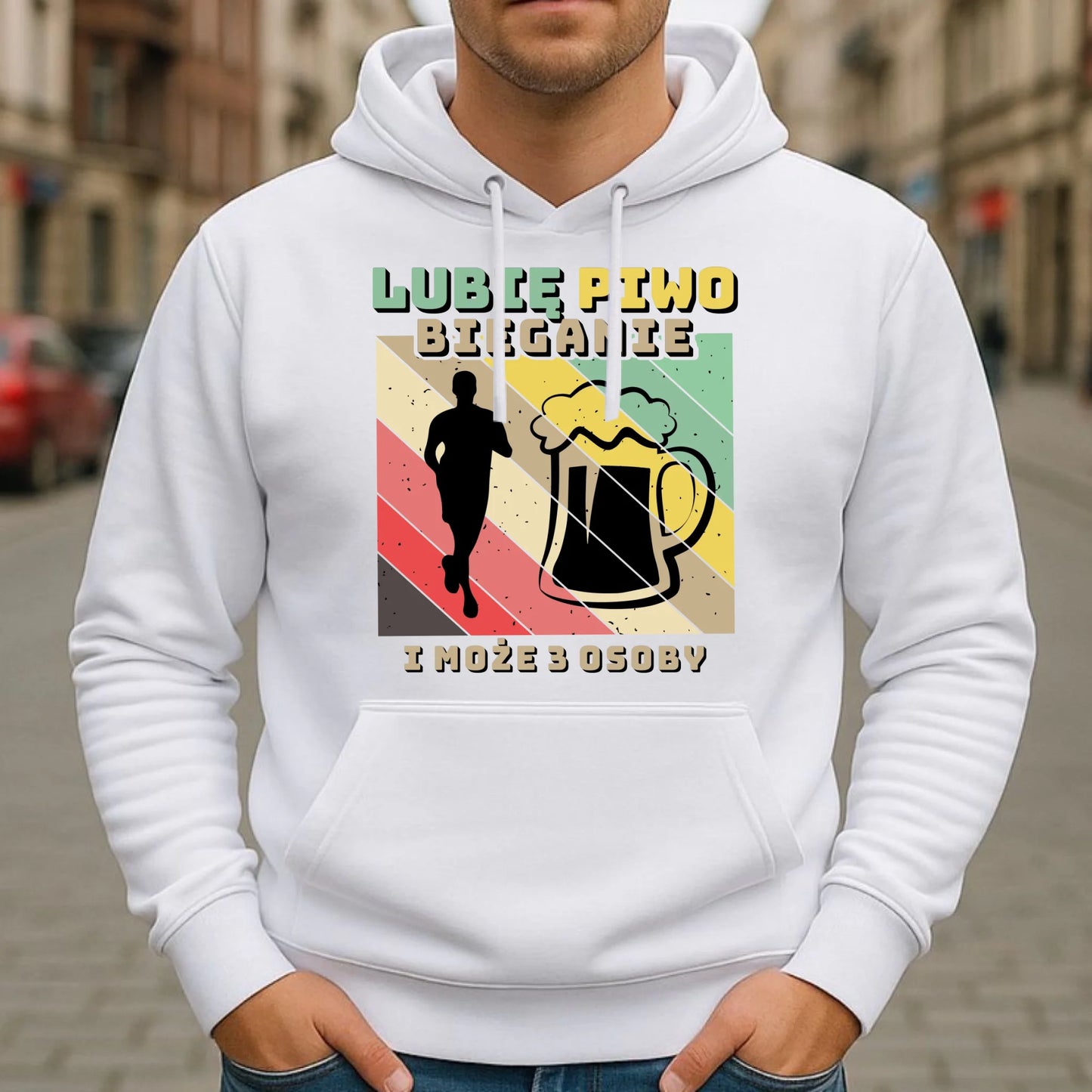 Bluza męska z kapturem dla biegacza - Lubię piwo bieganie HB01 - StoryCups.pl